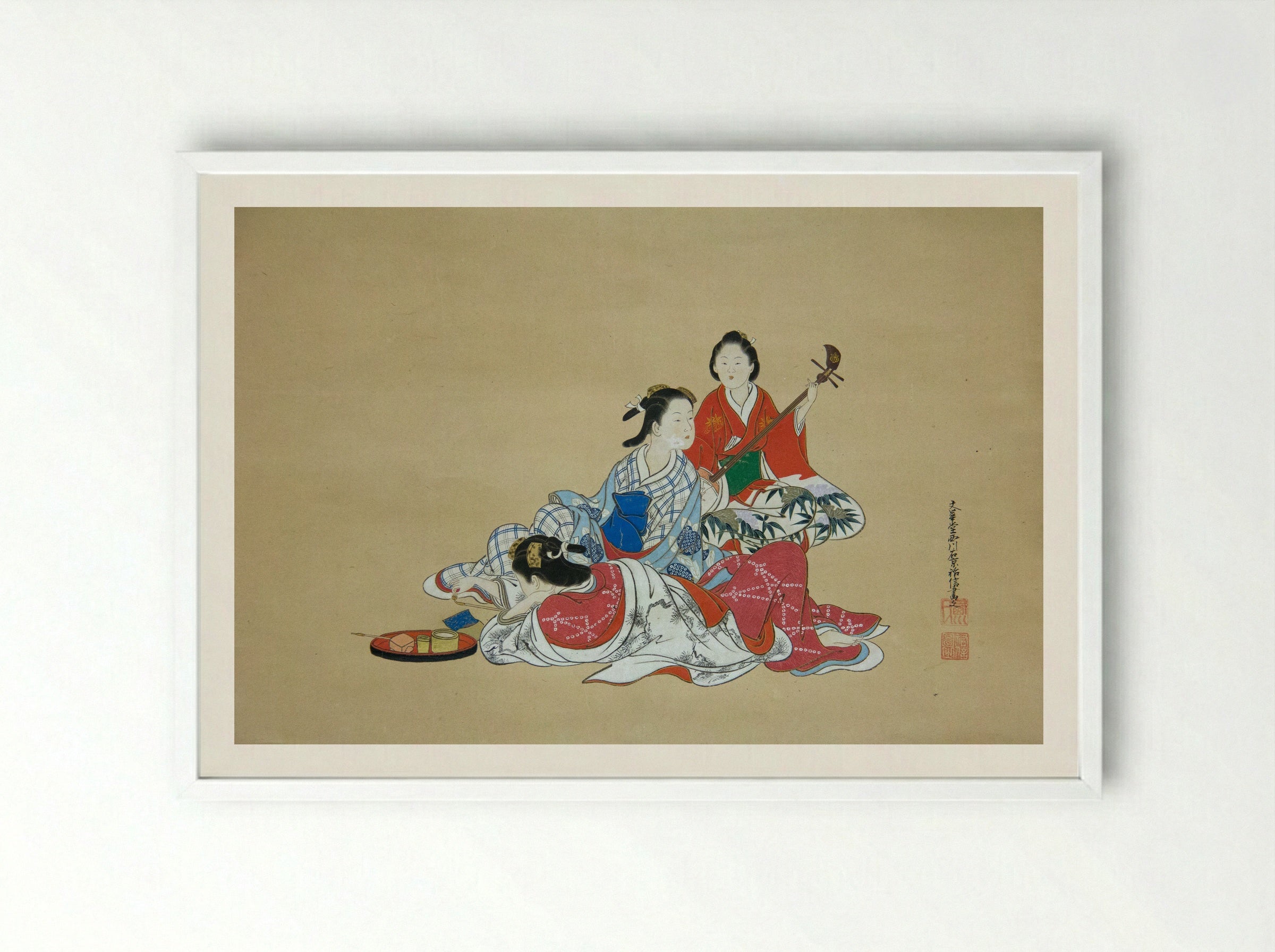 Three Beauties - Nishikawa Sukenobu - Framed Print White