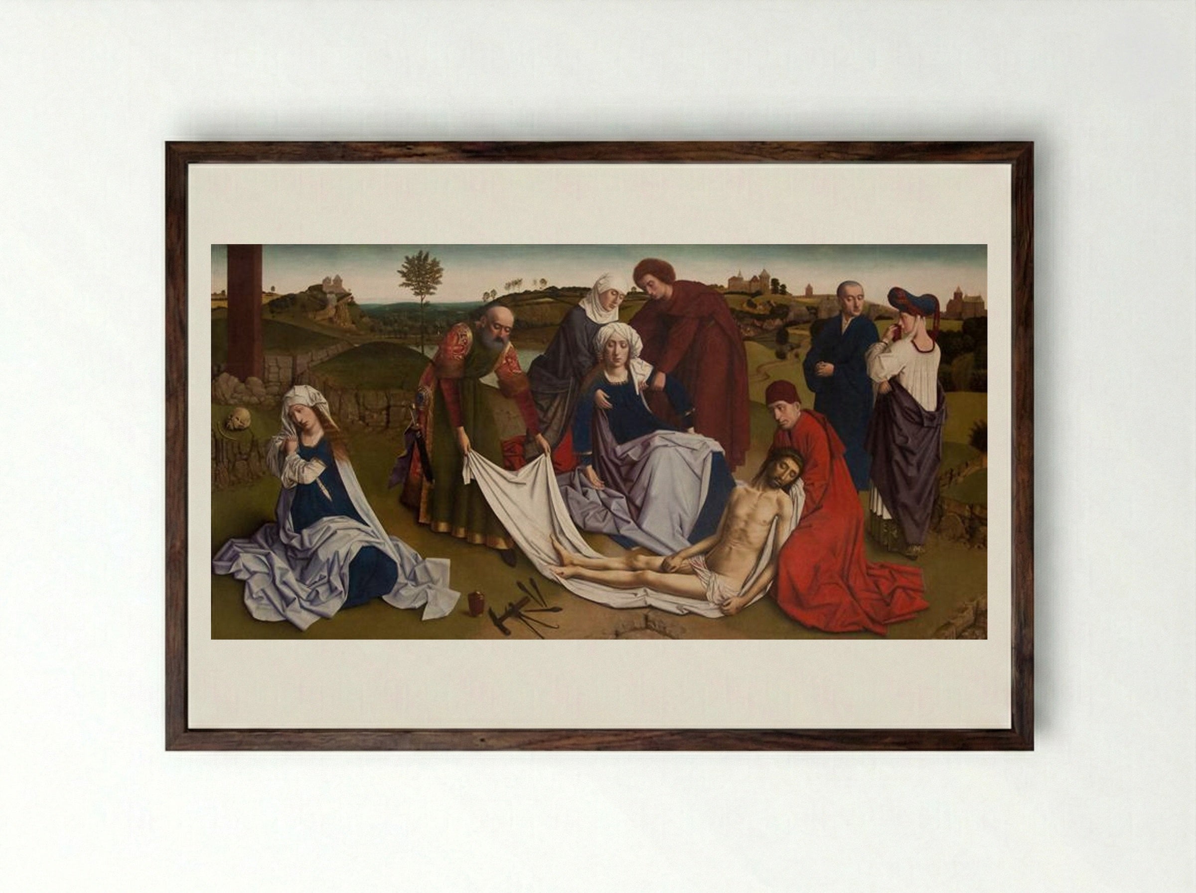 The Lamentation over the Dead Christ - Petrus Christus - Framed Print Dark Wood