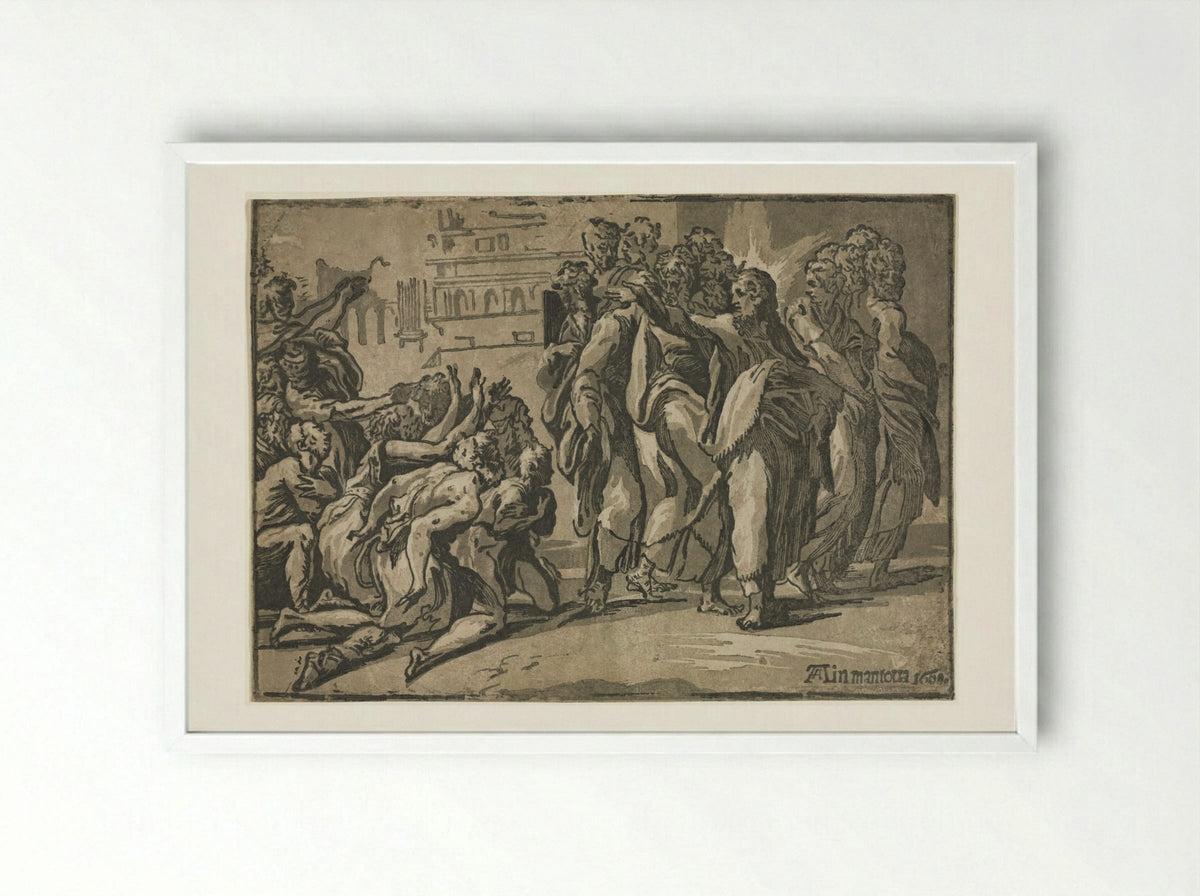Christ Healing the Lepers - Andrea Andreani - Framed Print White