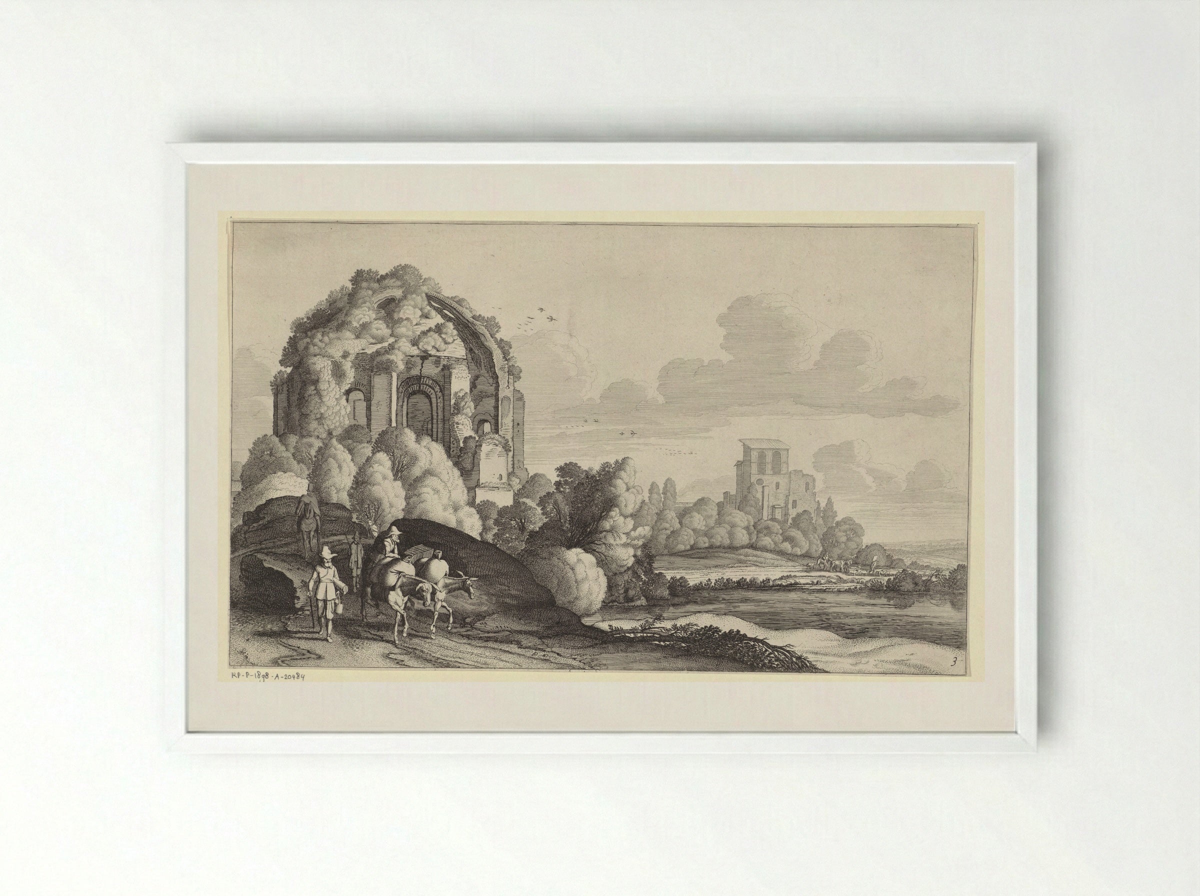 Travellers at the Temple of Minerva Medica, Rome - Jan van de Velde II - Framed Print White