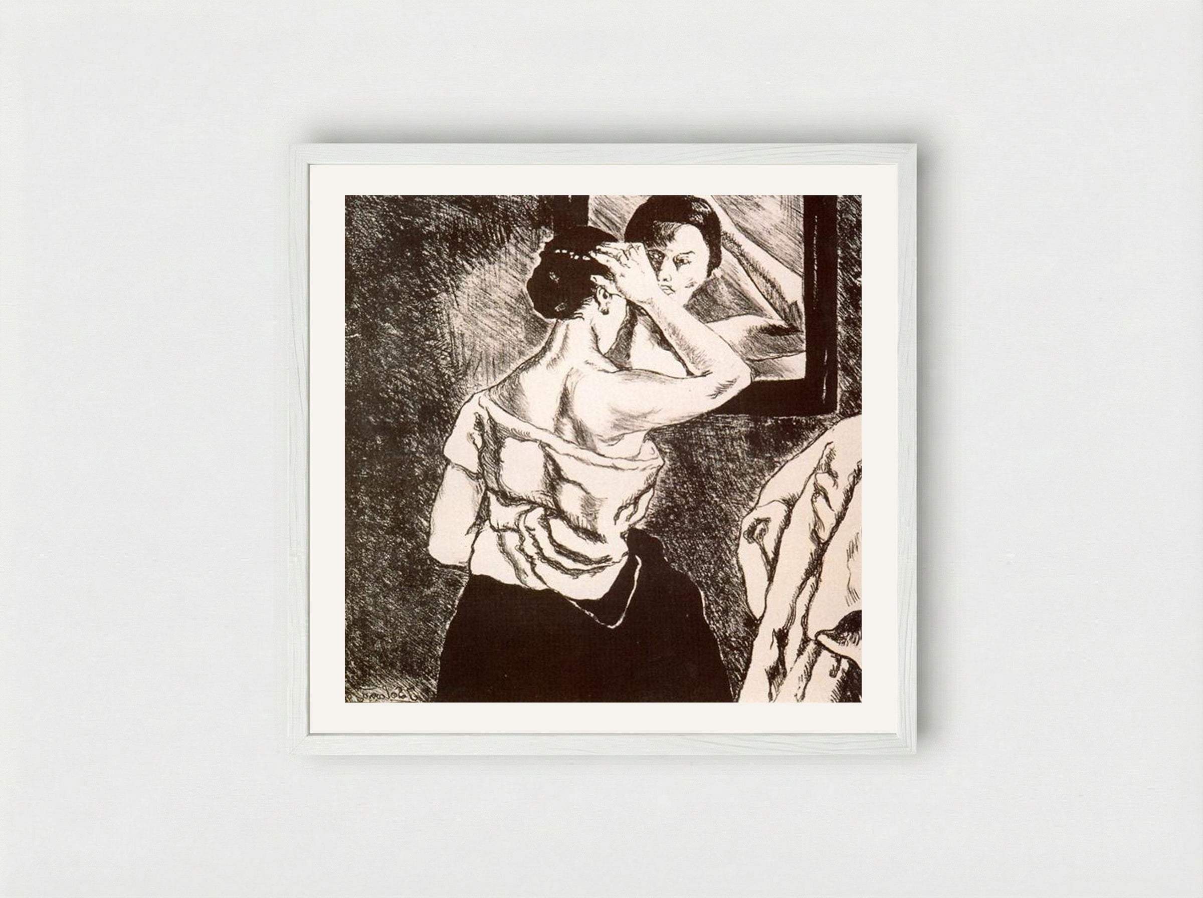 Woman in the Mirror - José Gutiérrez Solana - Framed Print White