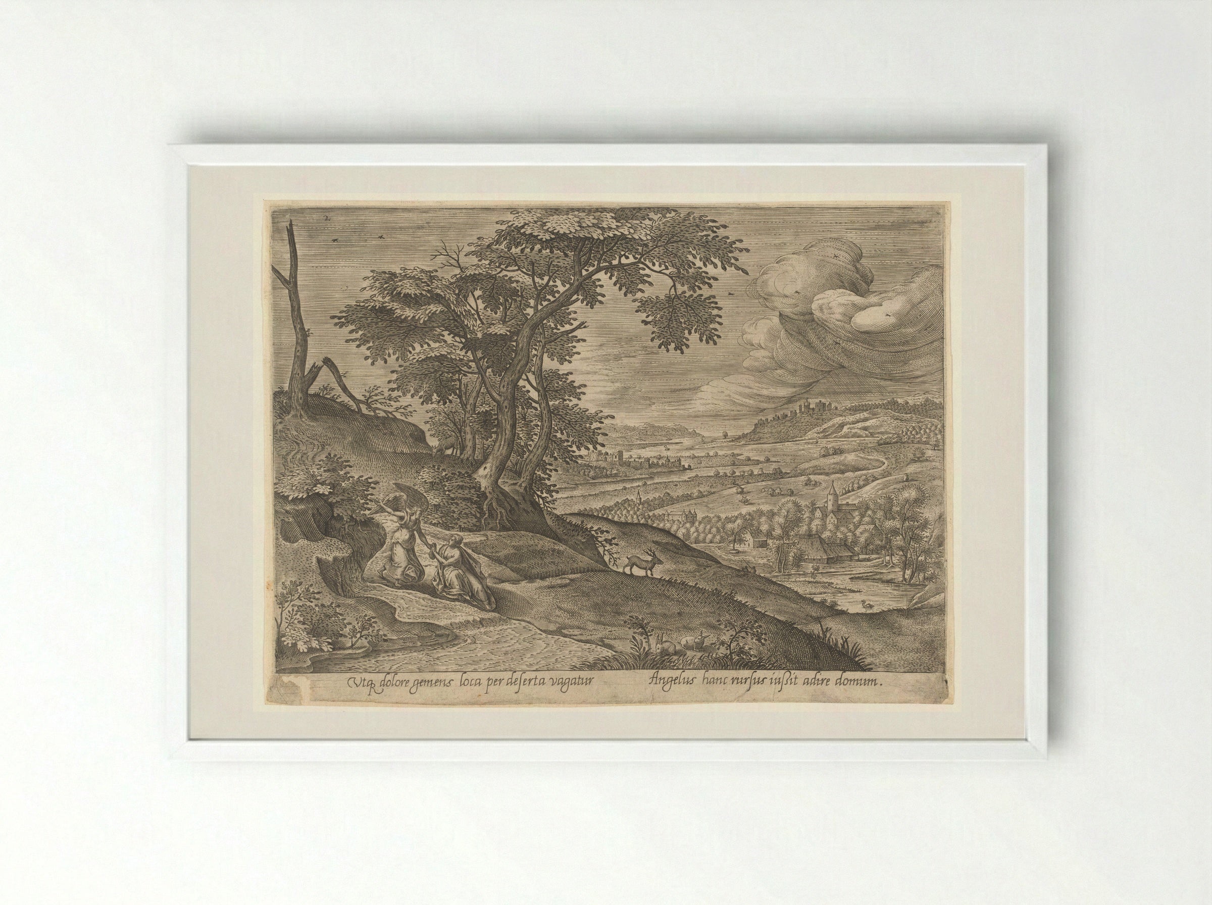 Saint Genevieve with an Angel - Philips Galle - Framed Print White