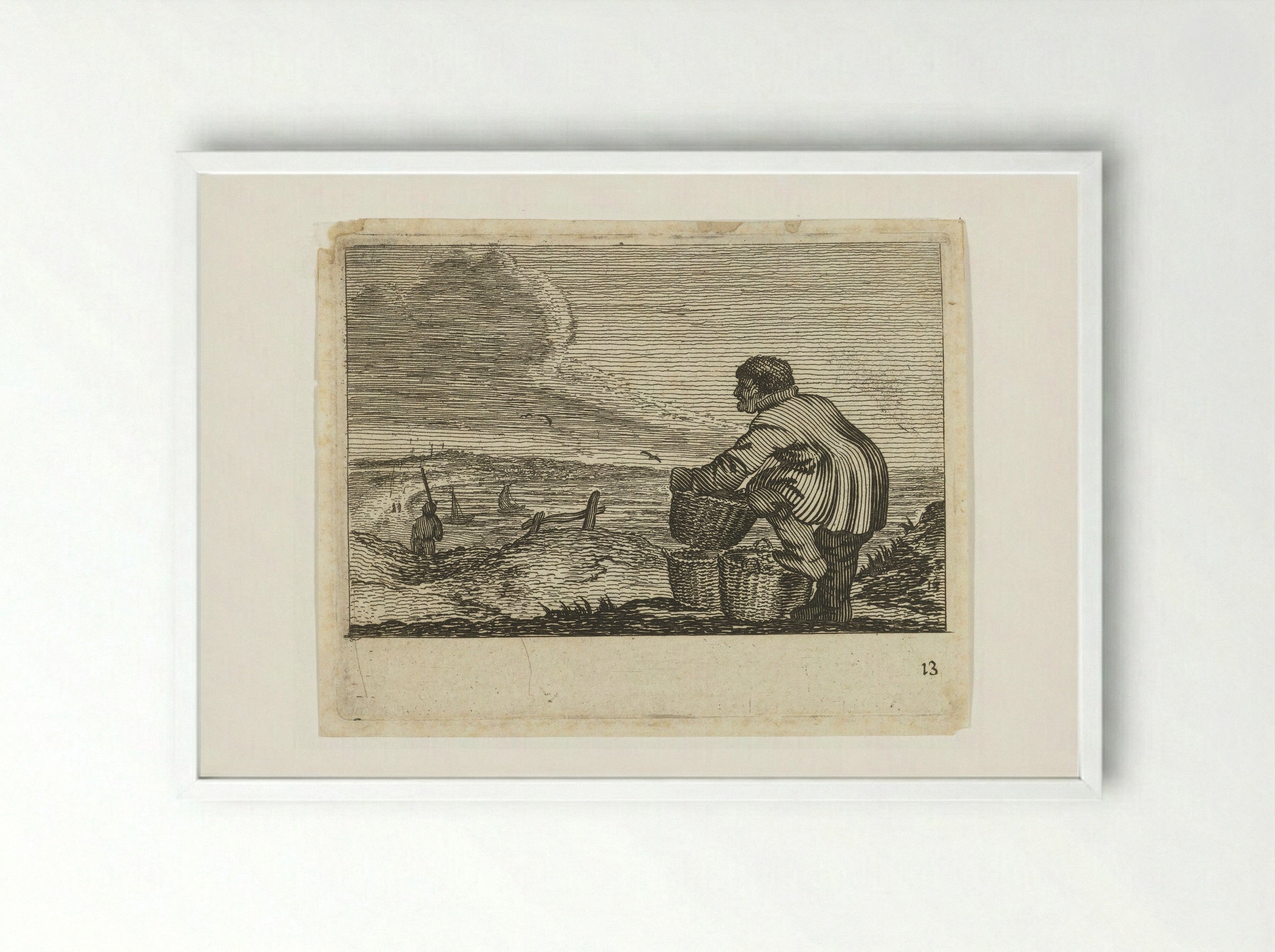 Duinlandschap met een man met drie manden - Gillis van Scheyndel (I) - Framed Print White