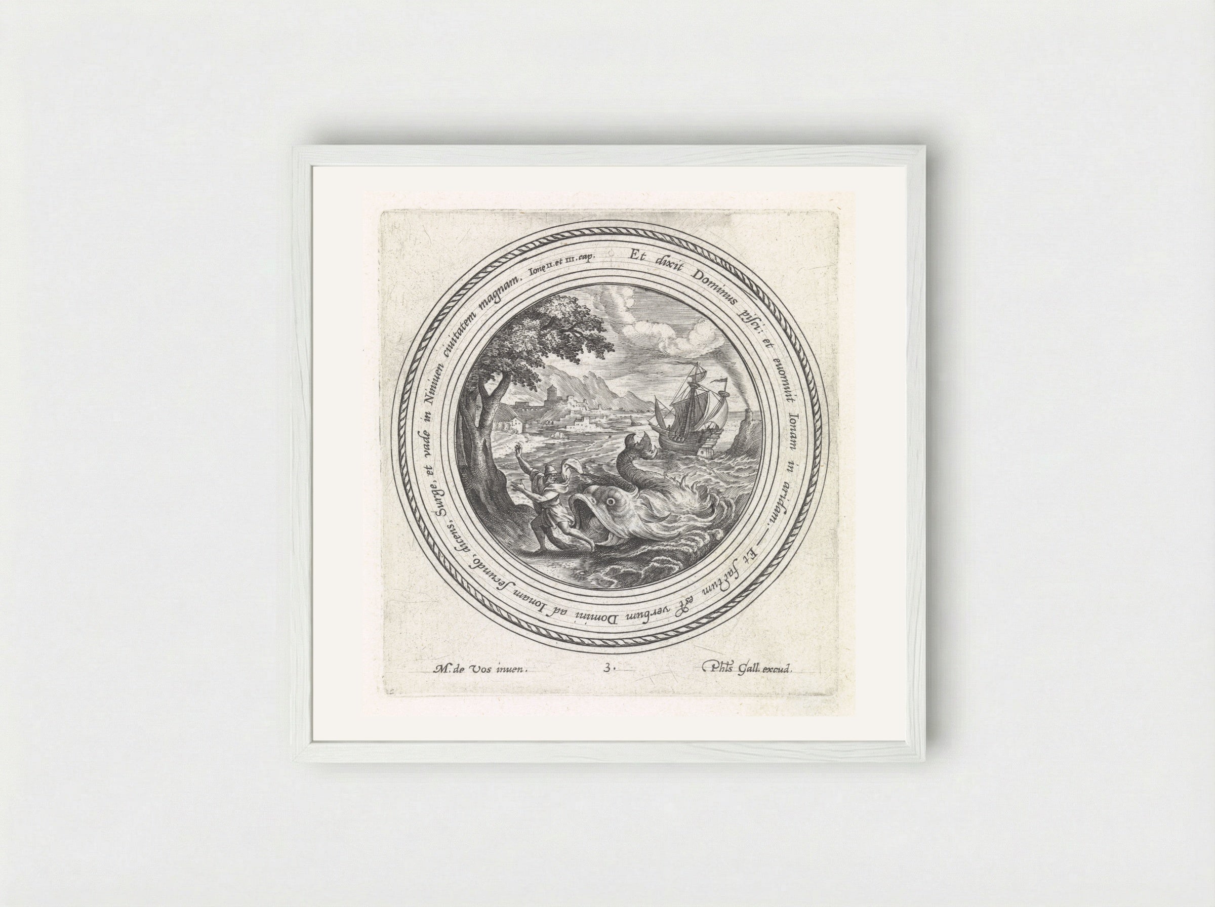 Jonah Cast Ashore by the Great Fish - Crispijn van de Passe (I) - Framed Print White