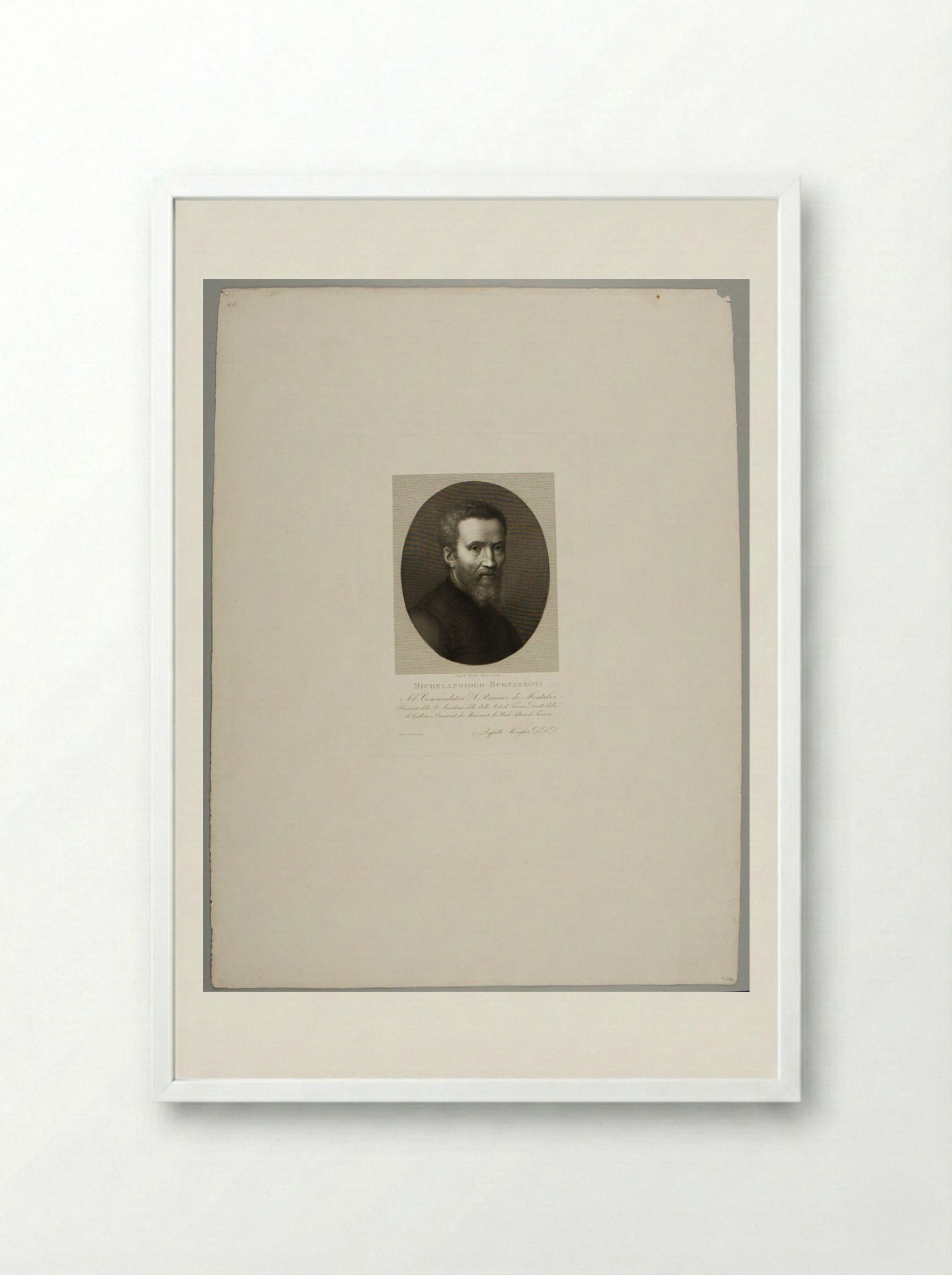 Portrait of Michelangelo Buonarroti - Raphael Morghen - Framed Print White