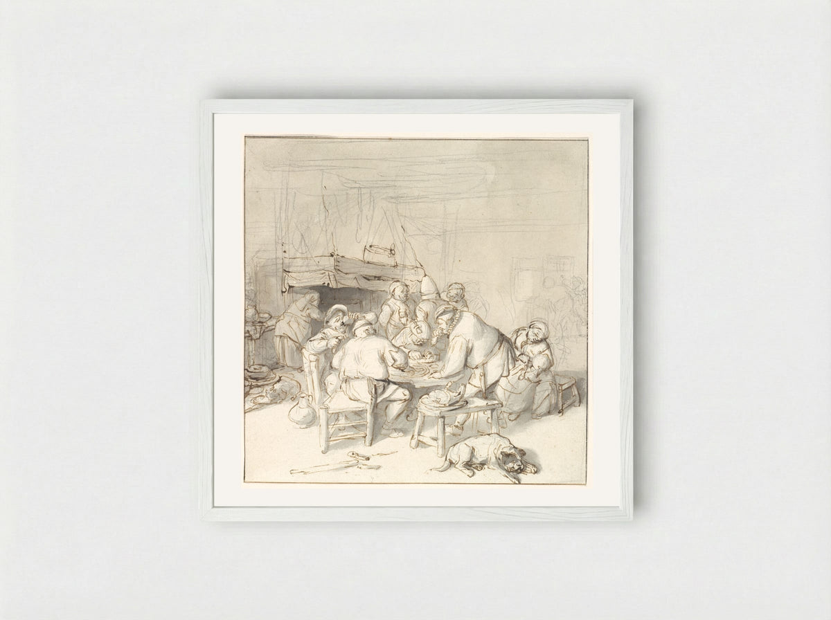 Scene at an Inn - Cornelis Dusart - Framed Print White