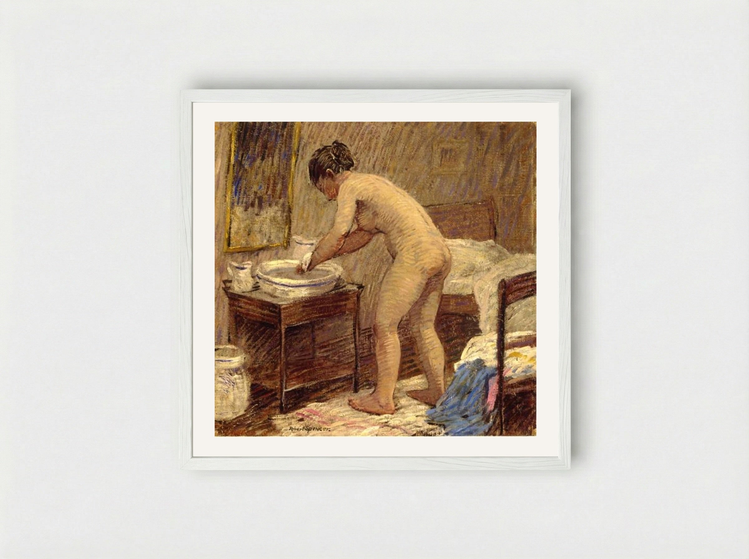 The Bath - Robert Spencer - Framed Print White