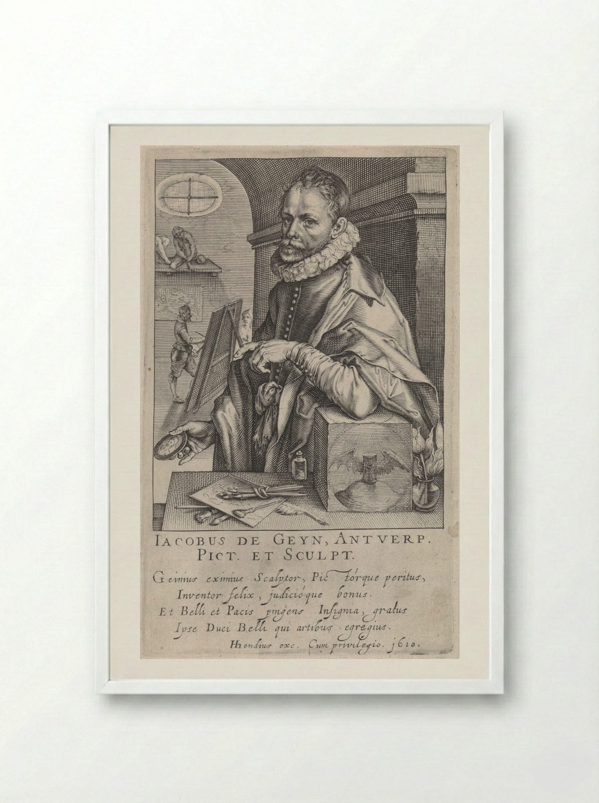 Portrait of Jacques de Gheyn II - Jacques de Gheyn II - Framed Print White