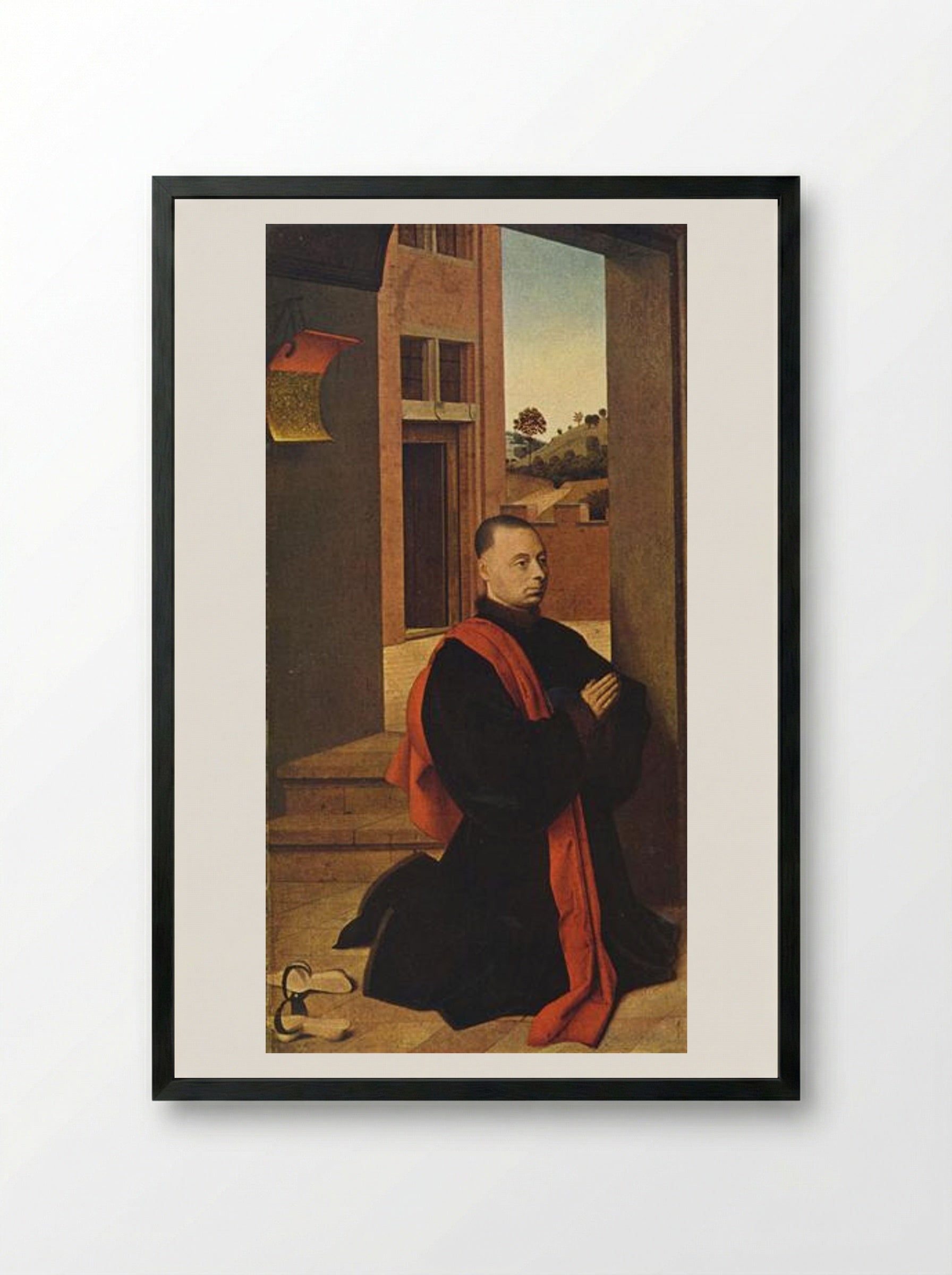 Kneeling male donor - Petrus Christus - Framed Print Black