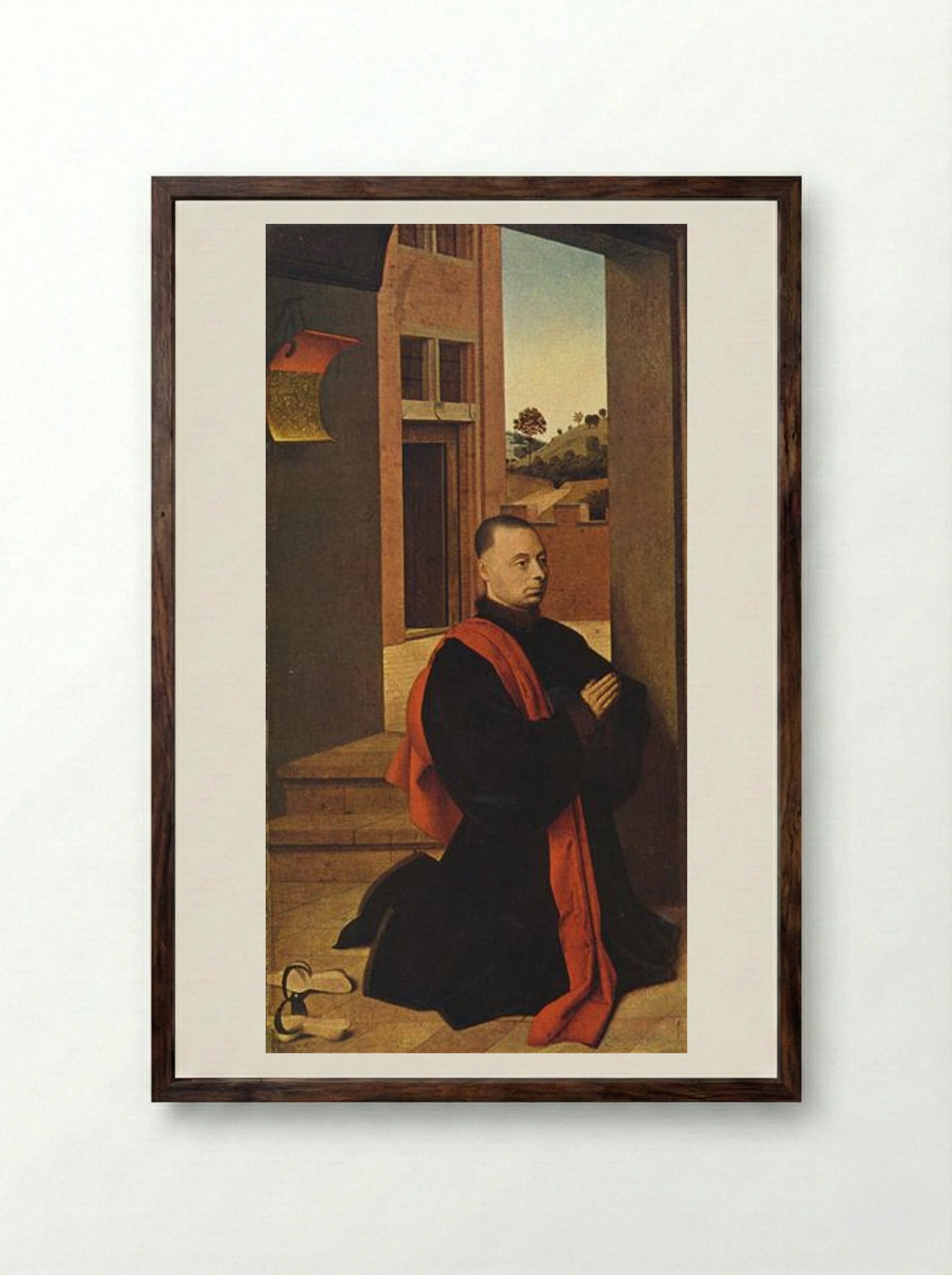 Kneeling male donor - Petrus Christus - Framed Print Dark Wood