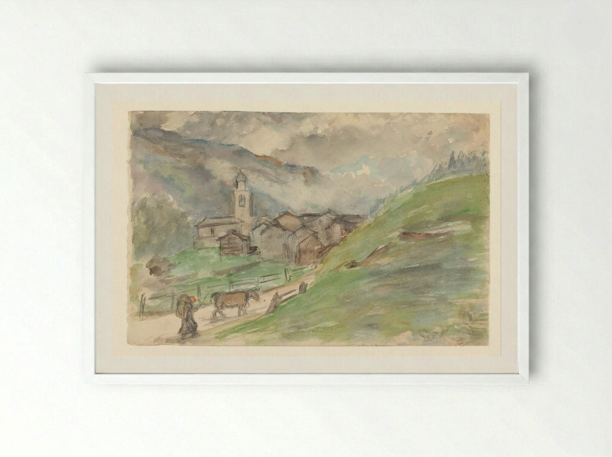 Bergdorpje met kerk - Jozef Israëls - Framed Print White