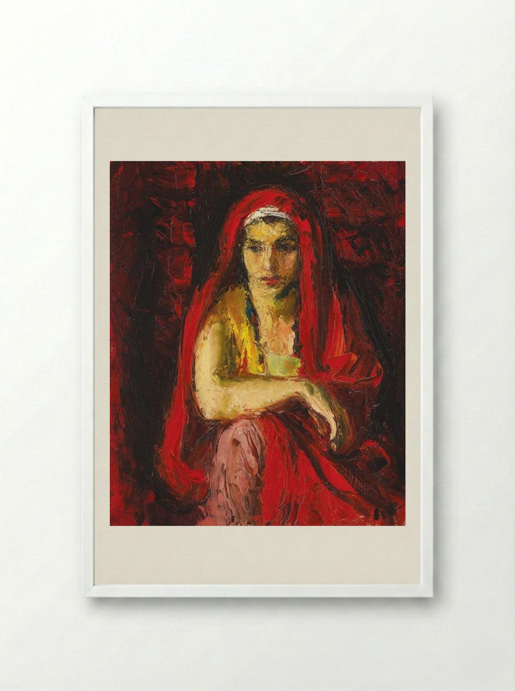 The Red Shawl - Iosif Iser - Framed Print White