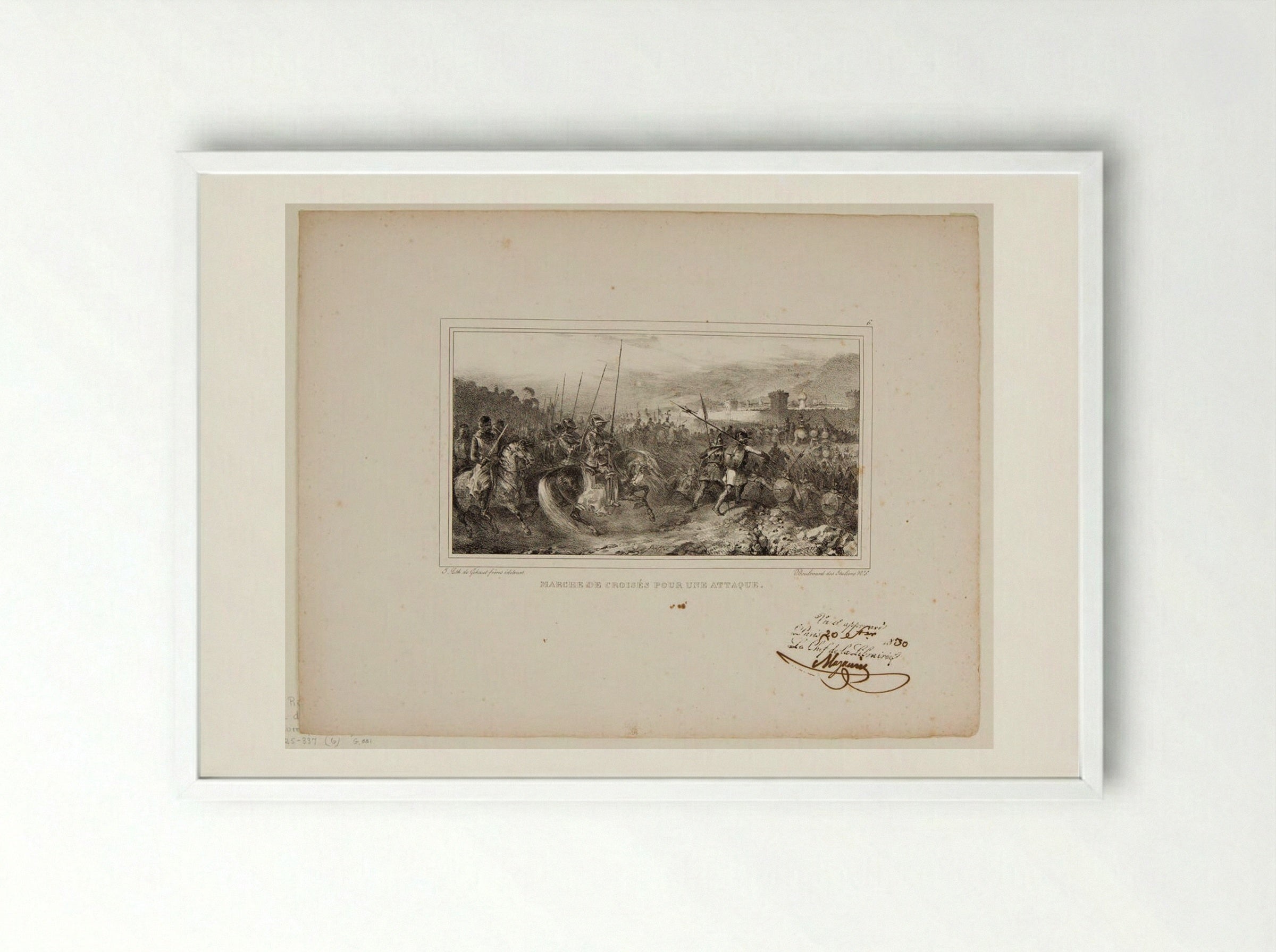 March of the Crusaders for an Attack - Denis-Auguste-Marie Raffet - Framed Print White