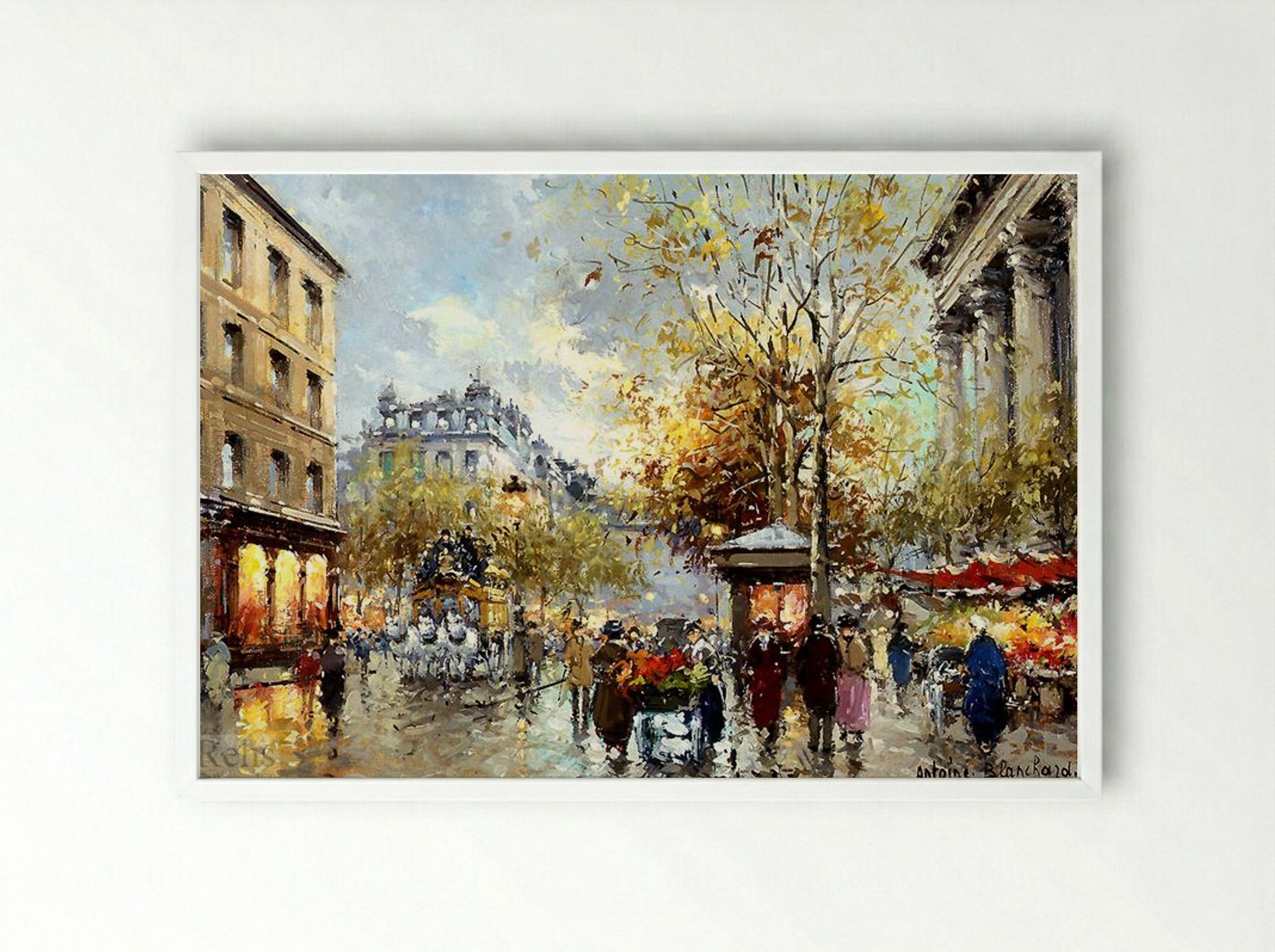 Boulevard des Capucines et Madeleine - Antoine Blanchard - Framed Print White
