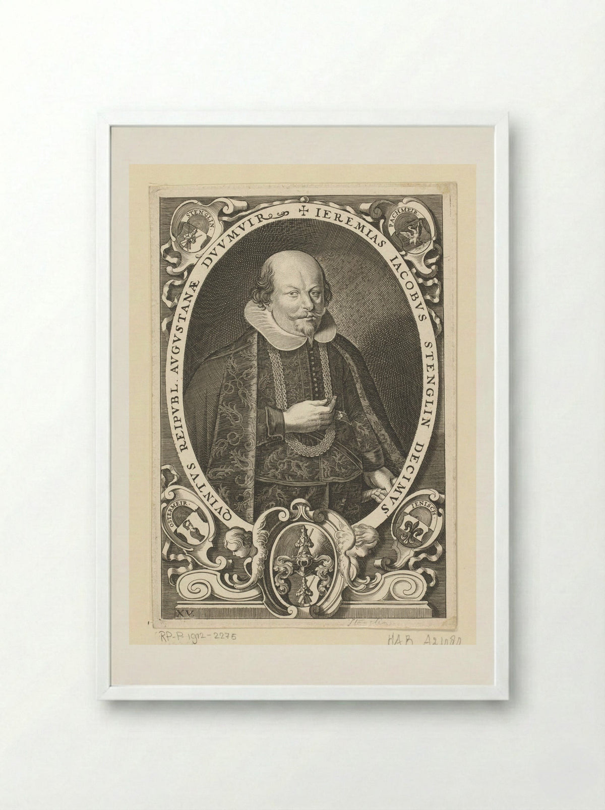 Portret van Jeremias Jacobus Stenglin - Lucas Kilian - Framed Print White