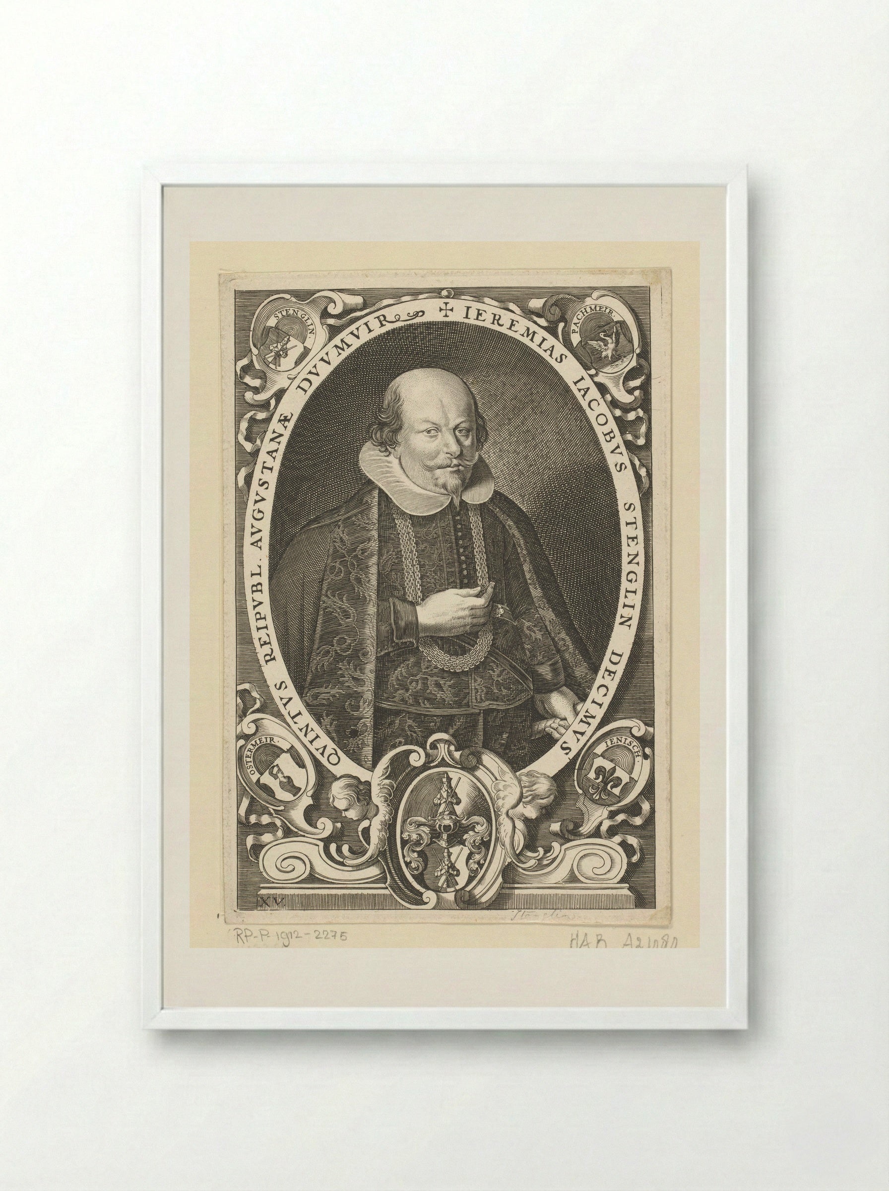 Portret van Jeremias Jacobus Stenglin - Lucas Kilian - Framed Print White
