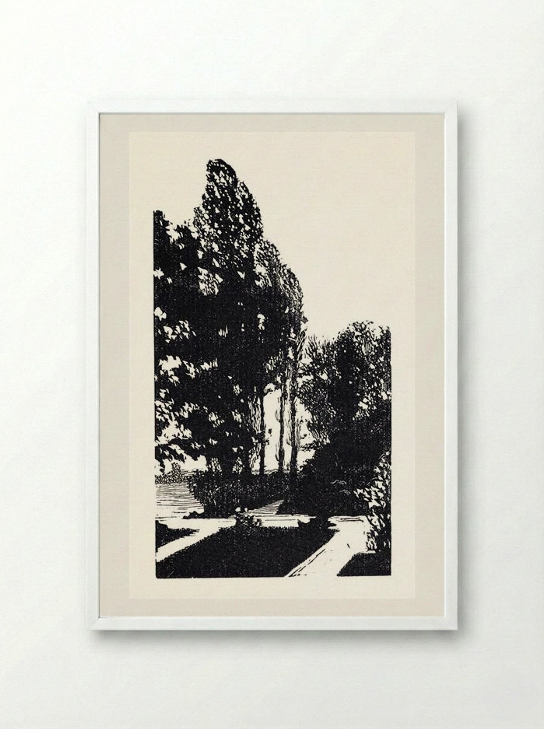 In the Park. Poplar Trees - Anna Ostroumova-Lebedeva - Framed Print White