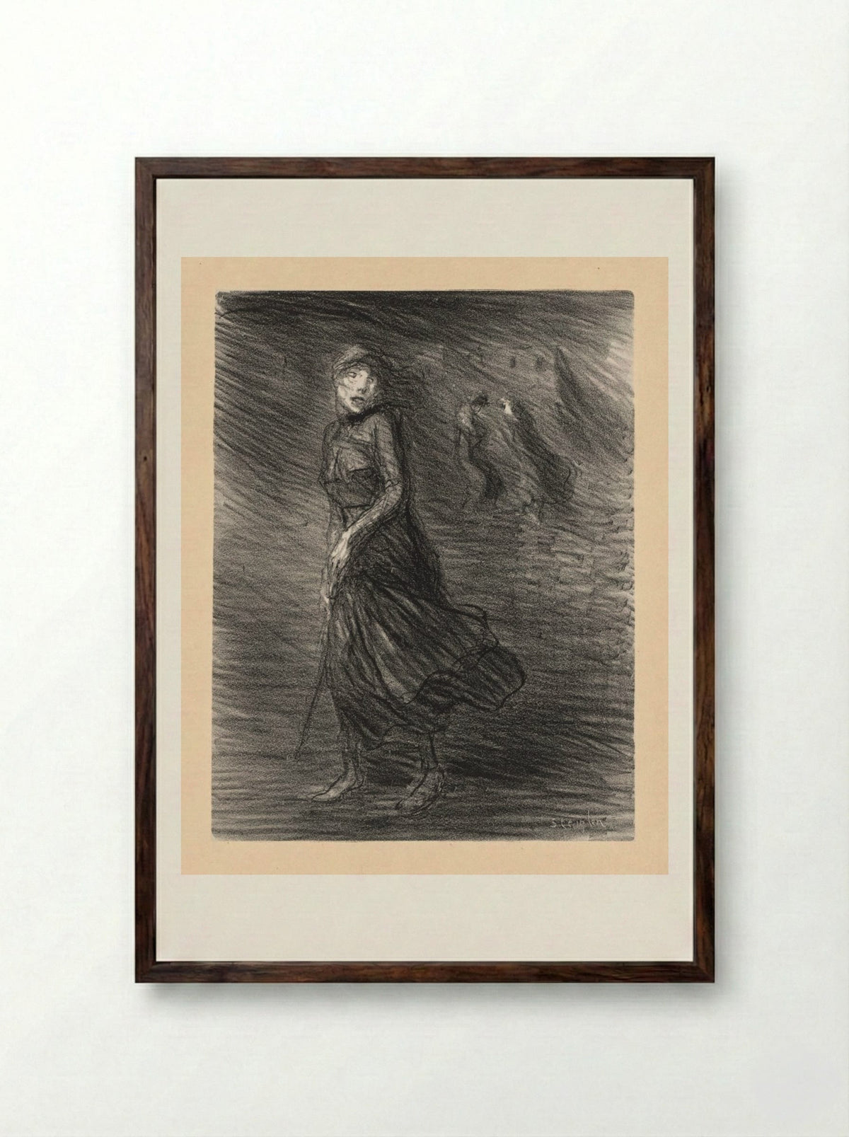 In the Street (Dans la Rue) - Théophile Alexandre Steinlen - Framed Print Dark Wood