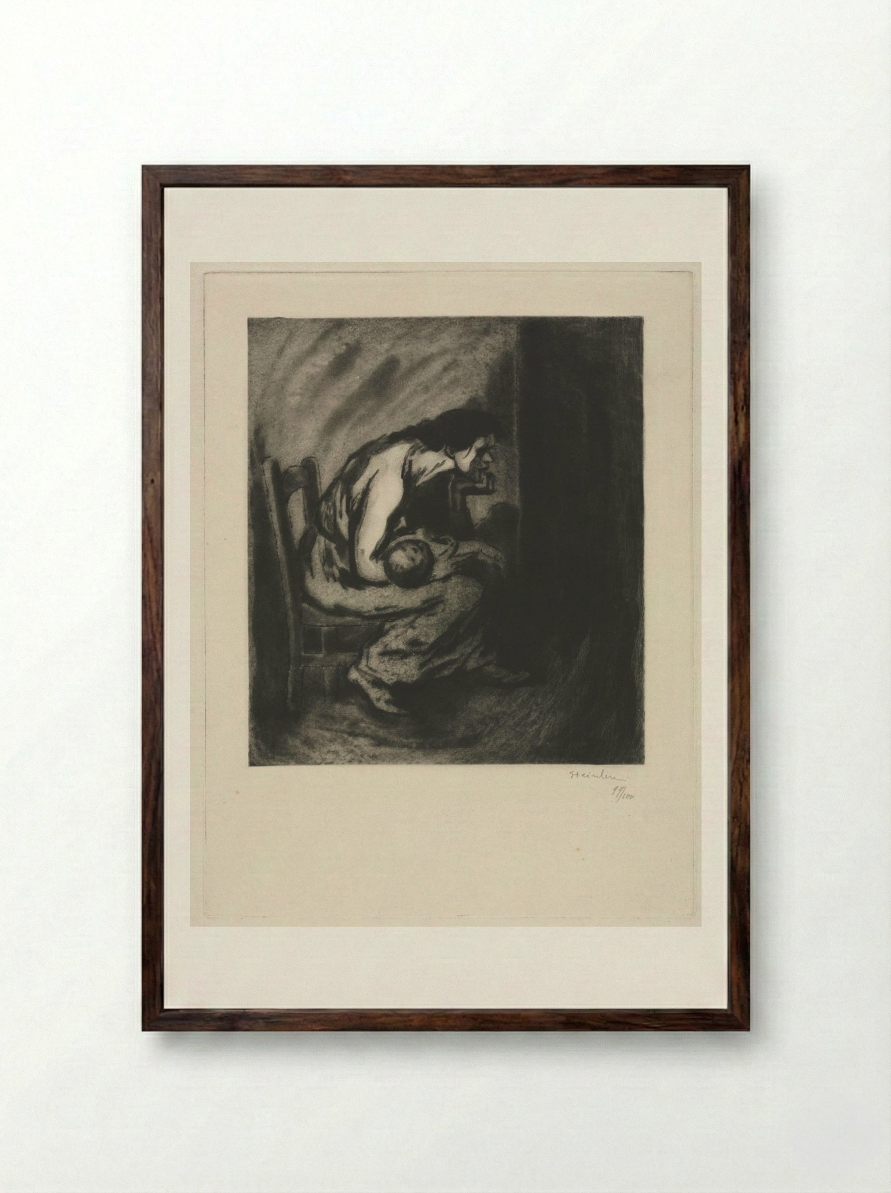 The Sick Child - Théophile Alexandre Steinlen - Framed Print Dark Wood