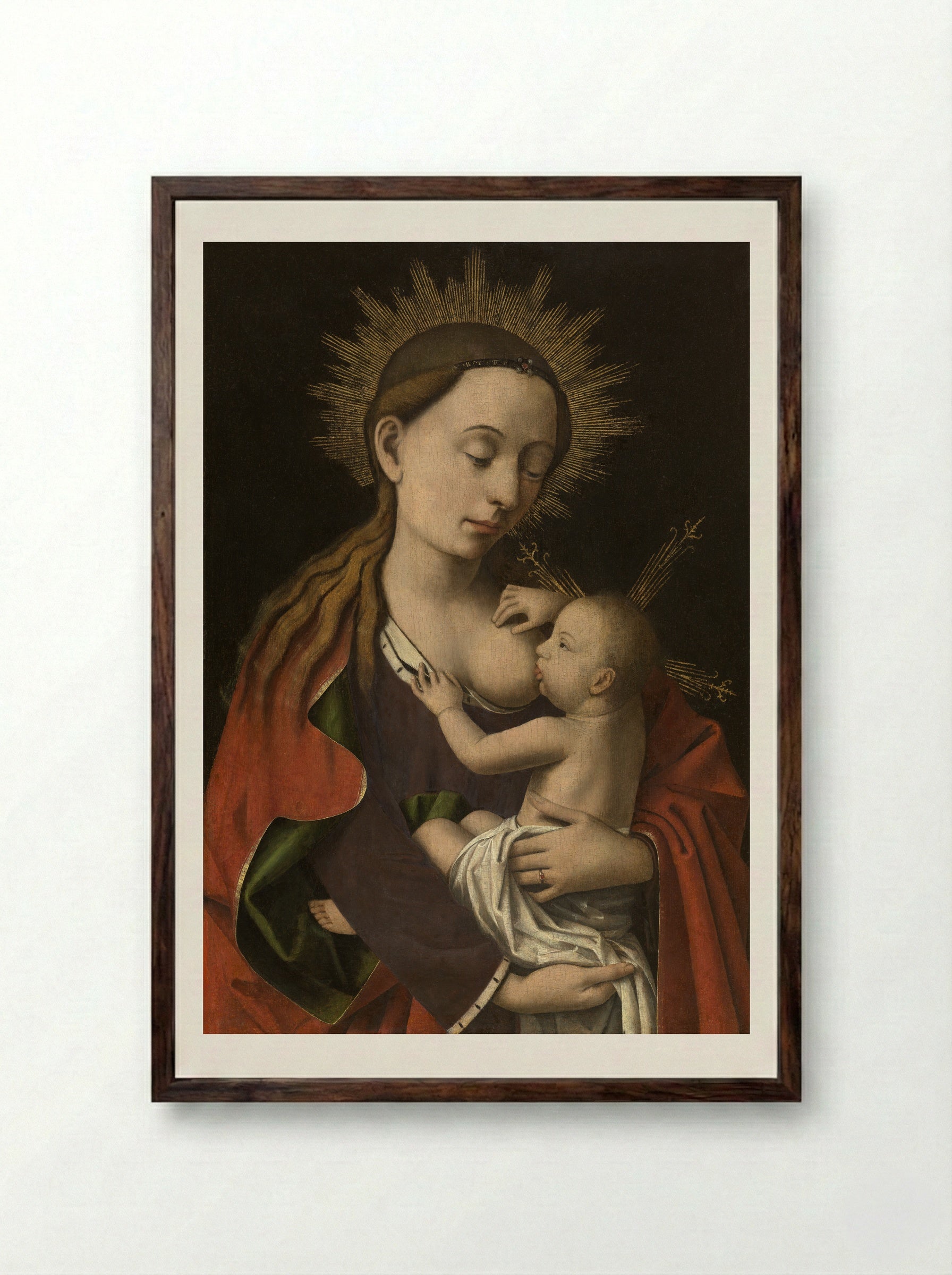 Madonna Nursing the Child - Petrus Christus - Framed Print Dark Wood