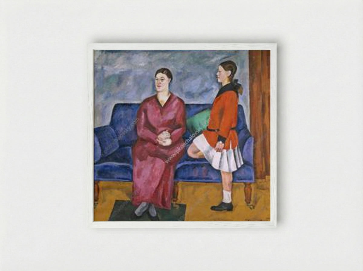 Portrait of S. P. Konchalovsky with her daughter - Pyotr Konchalovsky - Framed Print White