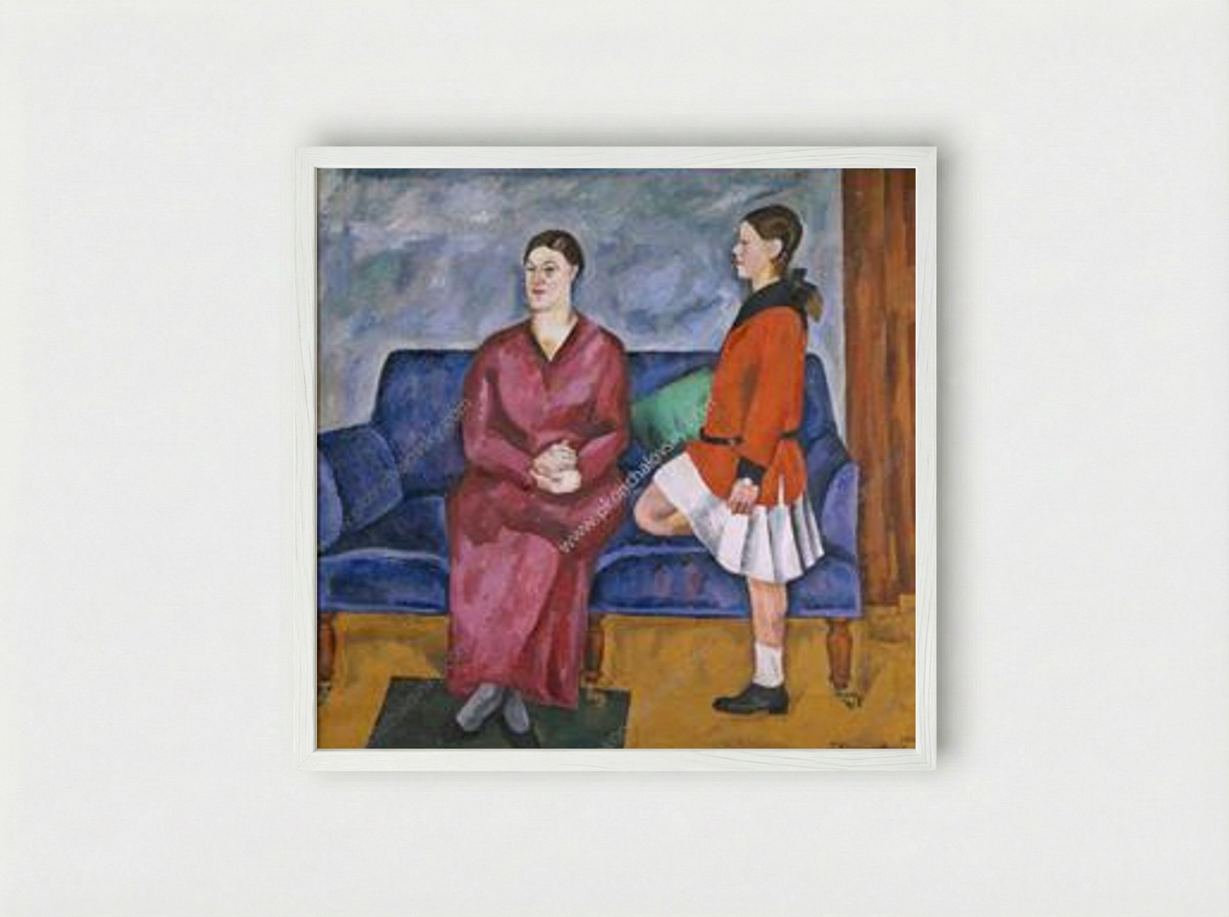 Portrait of S. P. Konchalovsky with her daughter - Pyotr Konchalovsky - Framed Print White