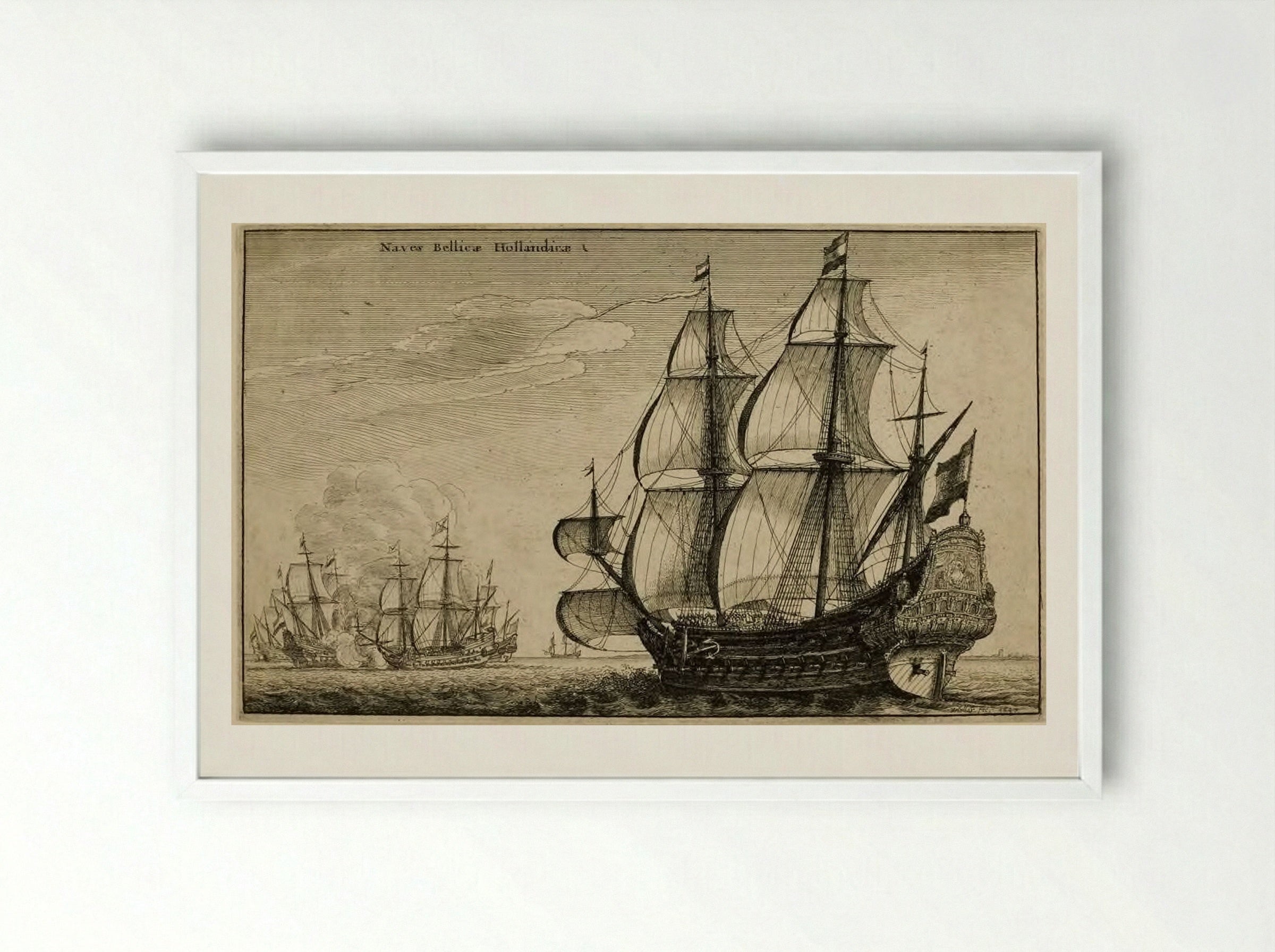 Dutch Warships - Wenceslaus Hollar - Framed Print White