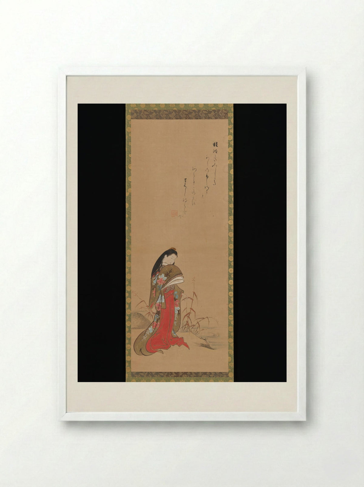 Lady Ise by the Riverbank - Nishikawa Sukenobu - Framed Print White