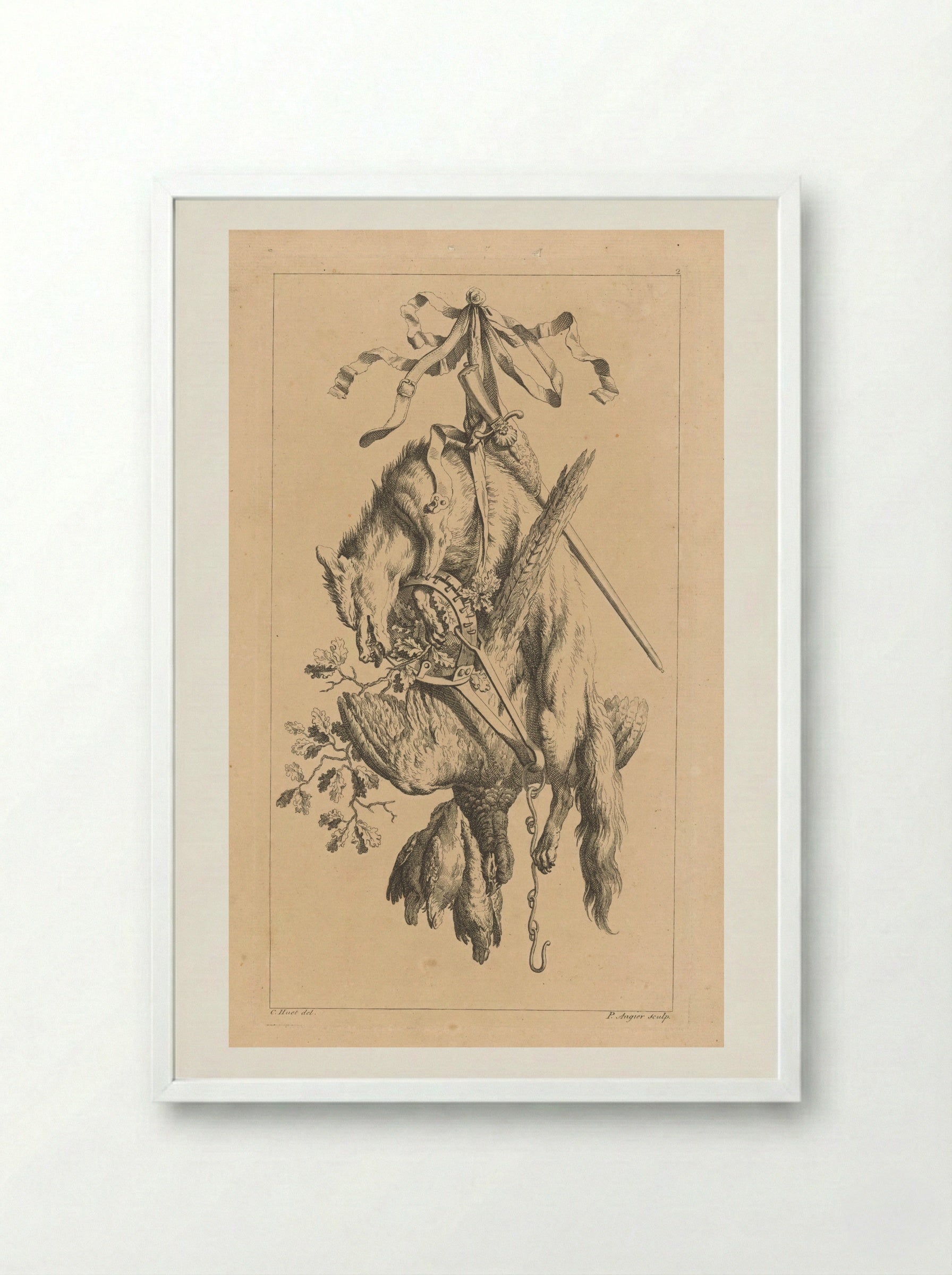 Trofee met vos en vogels - François Vivares - Framed Print White