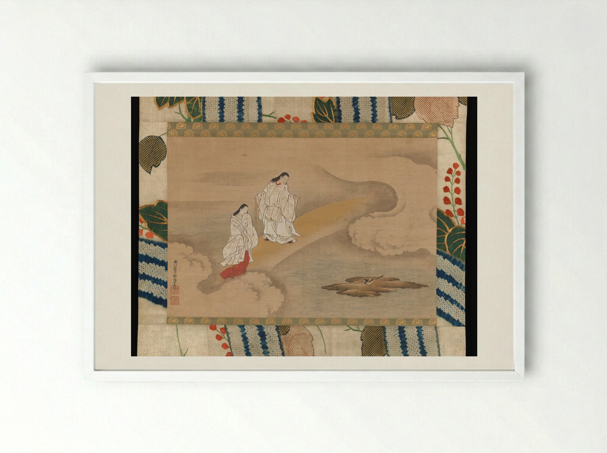 The God Izanagi and Goddess Izanami - Nishikawa Sukenobu - Framed Print White