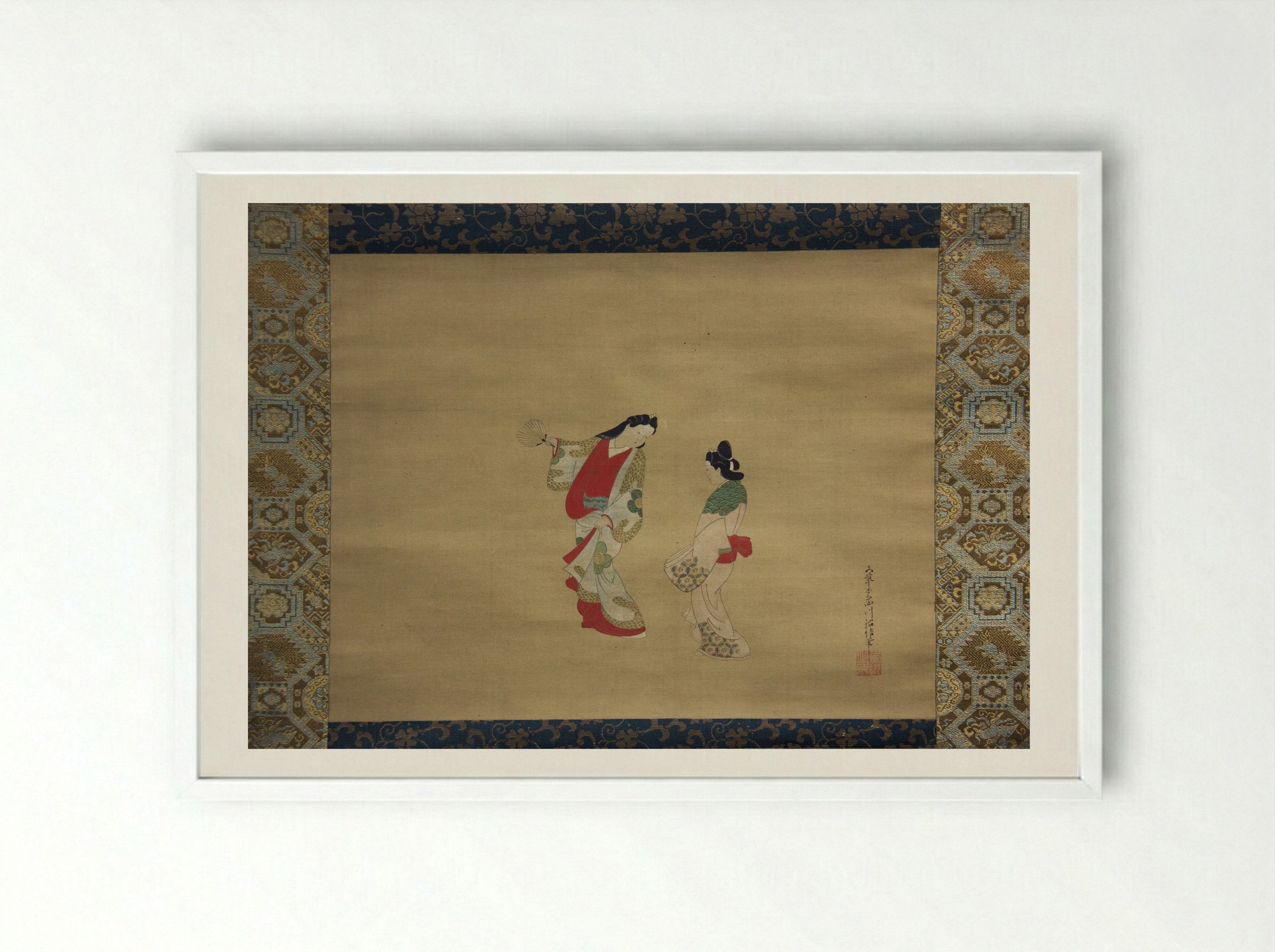 Woman and Attendant - Nishikawa Sukenobu - Framed Print White