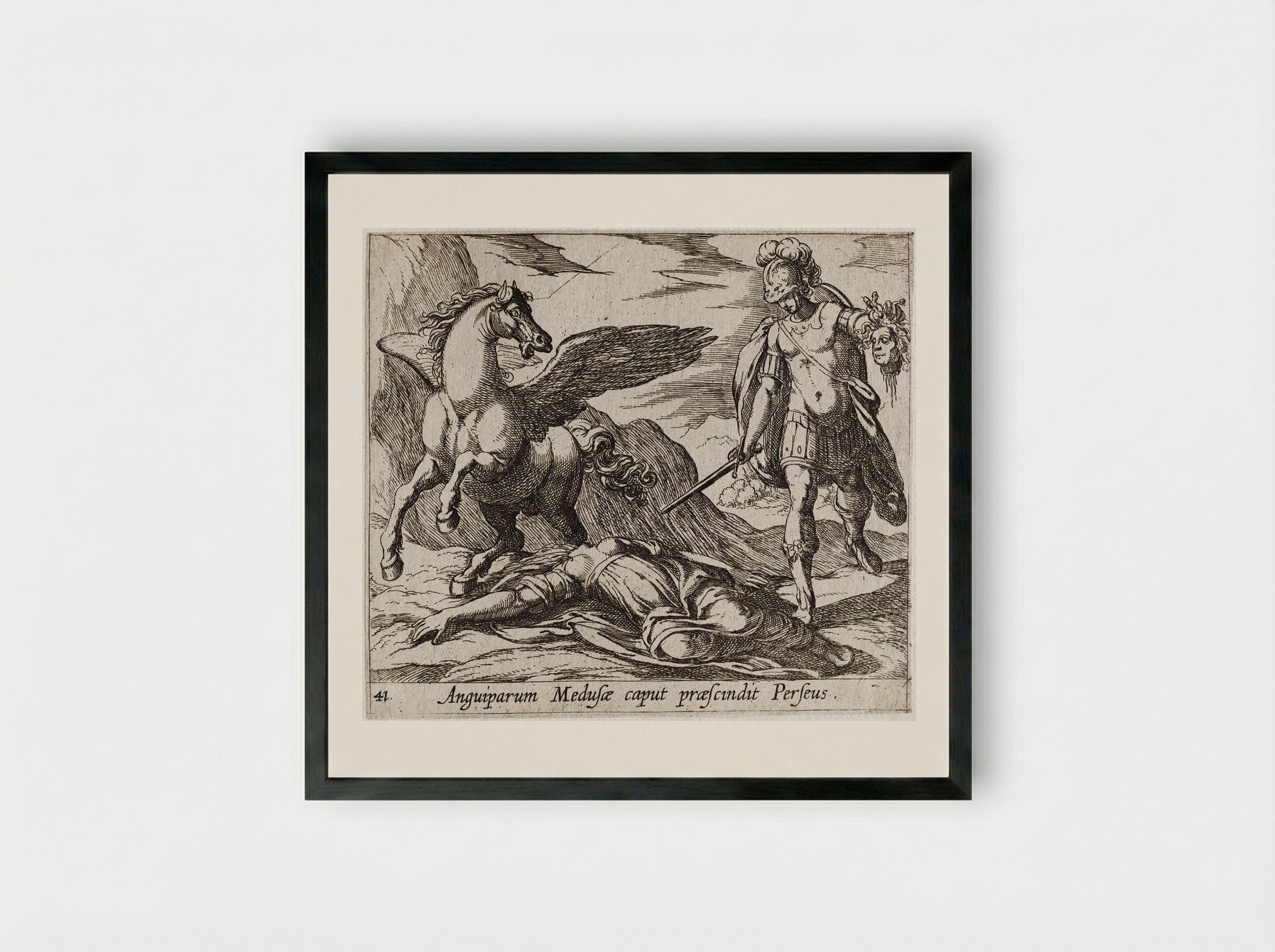 Perseus Killing Medusa - Antonio Tempesta - Framed Print Black