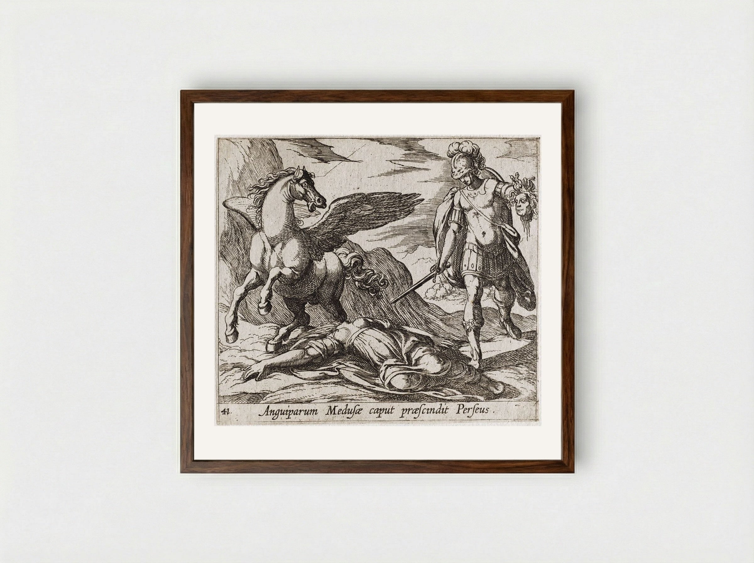 Perseus Killing Medusa - Antonio Tempesta - Framed Print Dark Wood