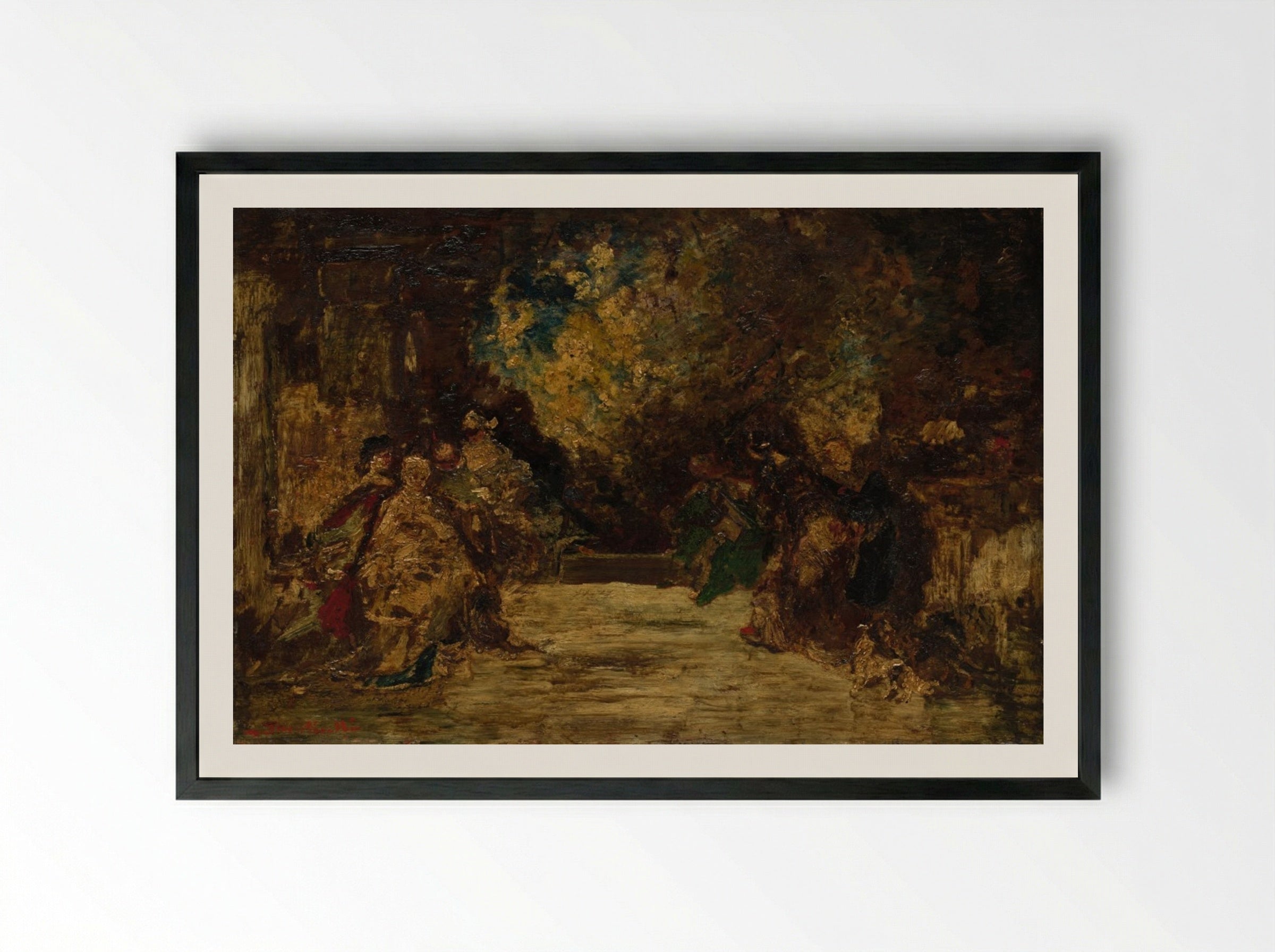 Figures on a Terrace - Adolphe Monticelli - Framed Print Black
