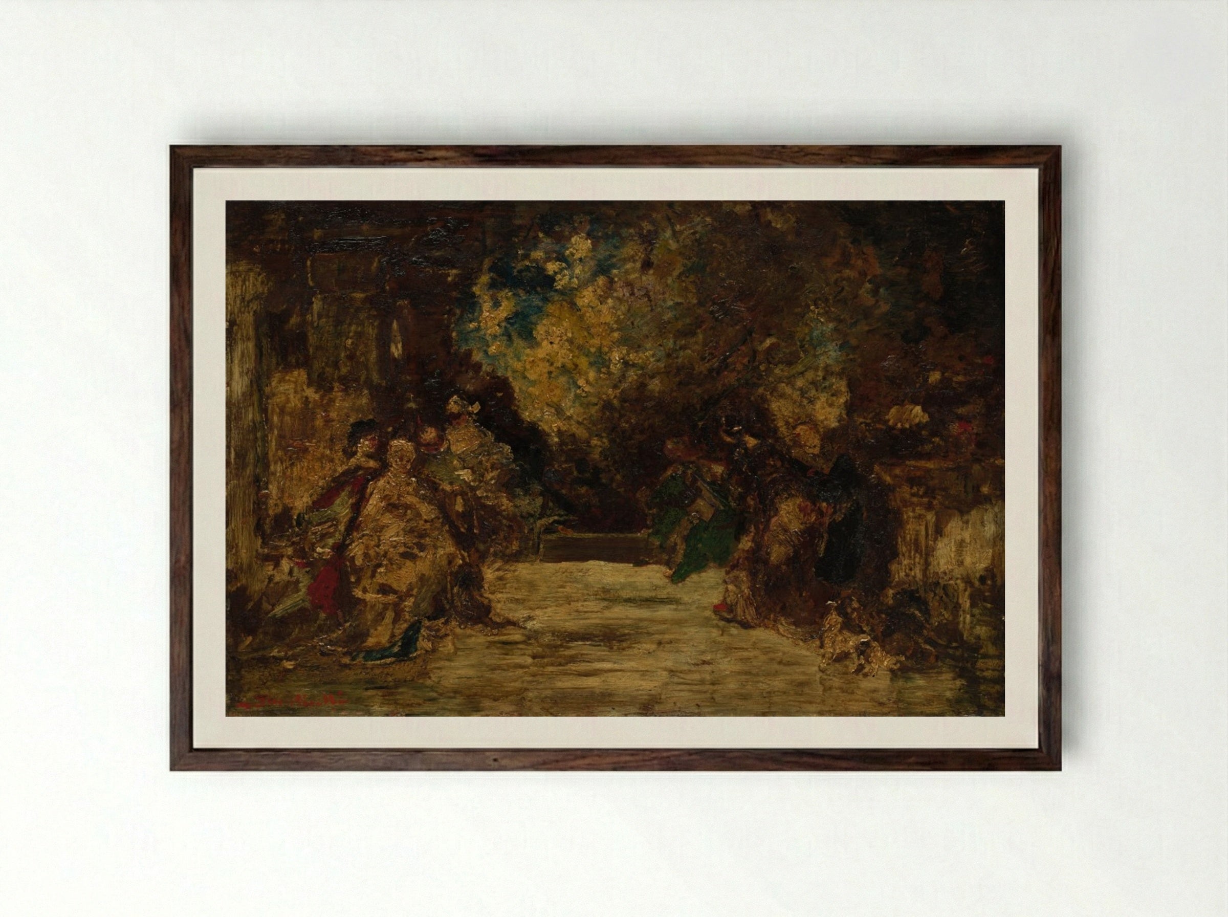 Figures on a Terrace - Adolphe Monticelli - Framed Print Dark Wood