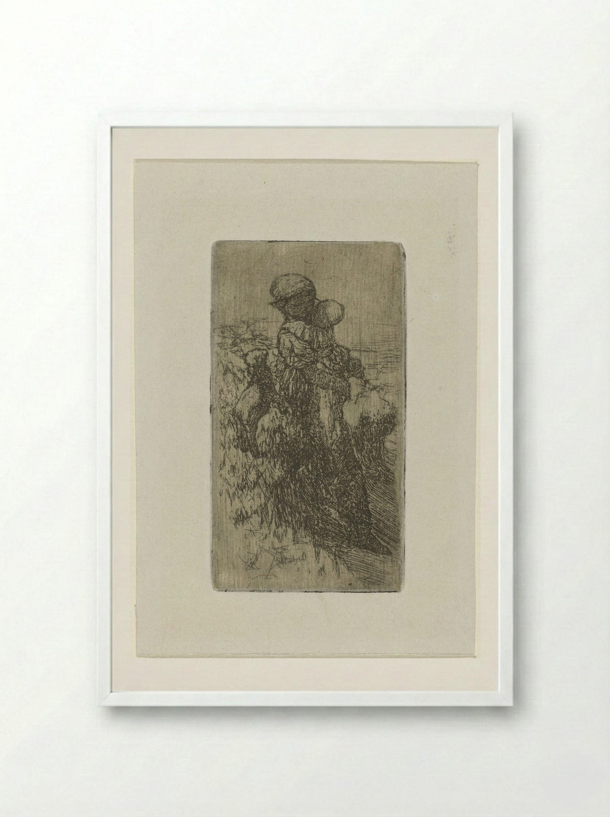 Meisje met kind op de arm bij een lam - Matthijs Maris - Framed Print White