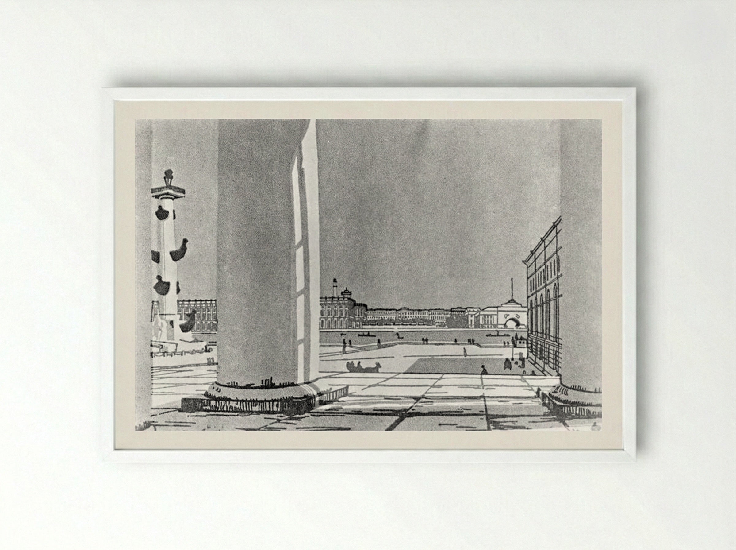 Neva through the columns of the Exchange - Anna Ostroumova-Lebedeva - Framed Print White