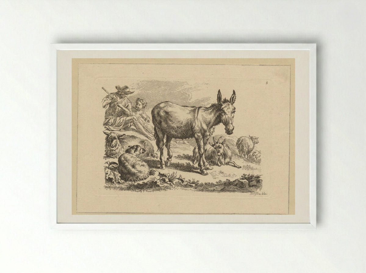Rustende herders met ezel - François Vivares - Framed Print White