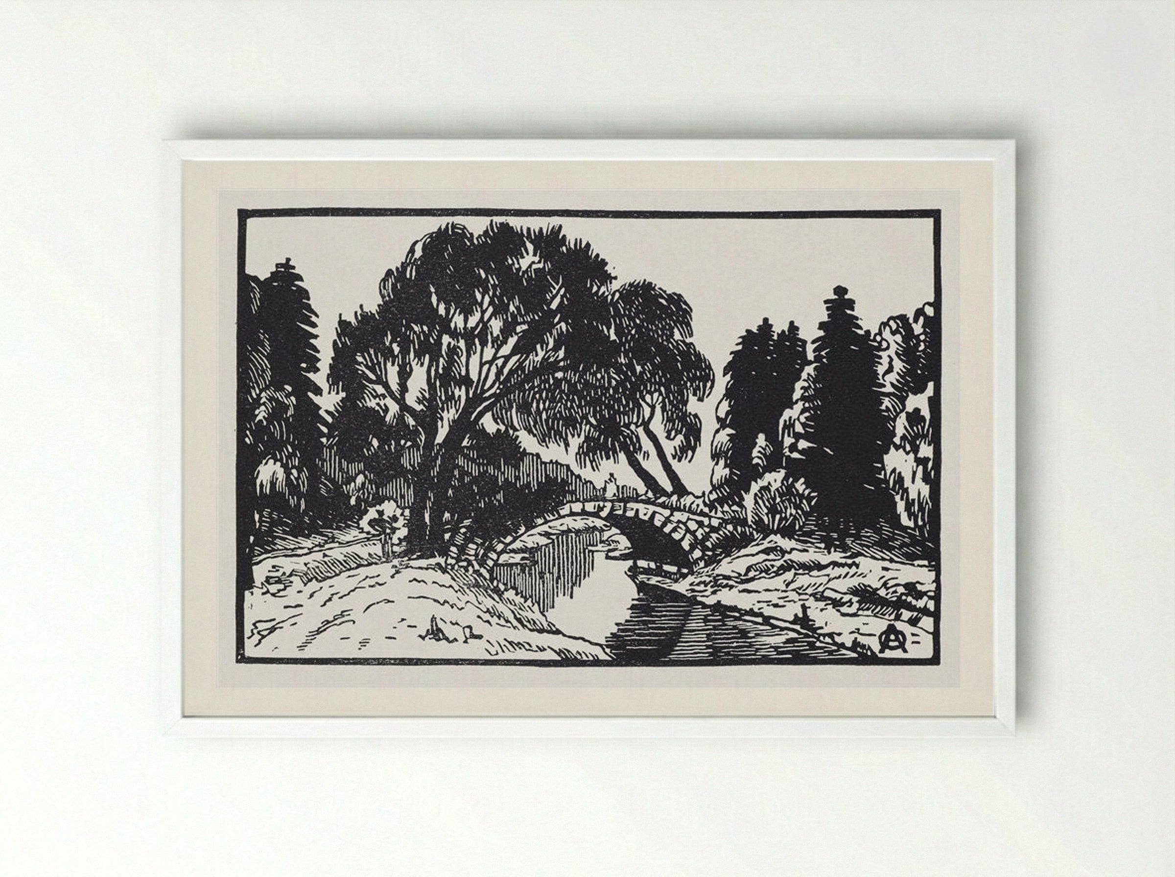 Willows near Novosilviysky Bridge - Anna Ostroumova-Lebedeva - Framed Print White