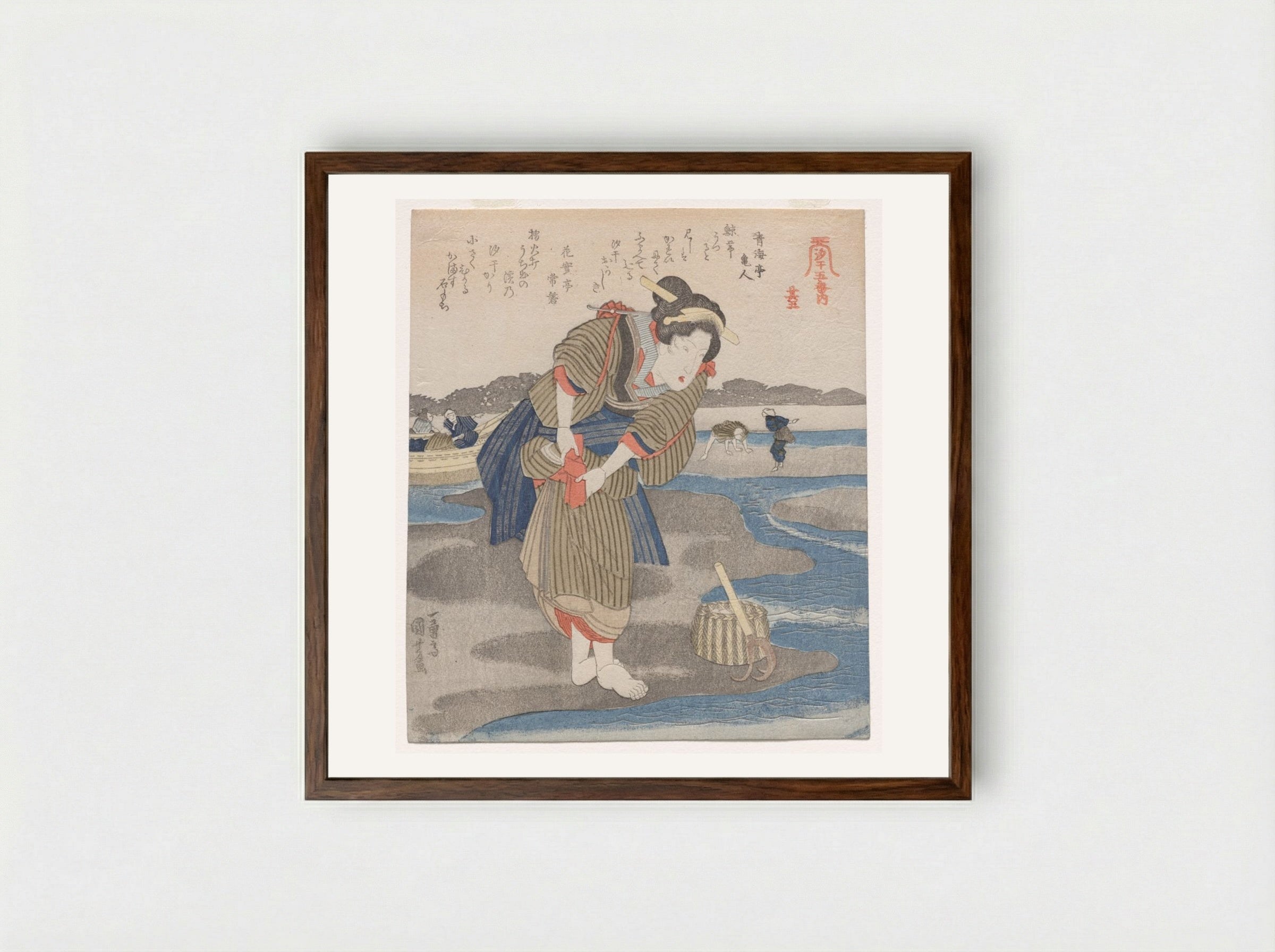 Fifth Print from A Low Tide Pentaptych - Utagawa Kuniyoshi - Framed Print Dark Wood