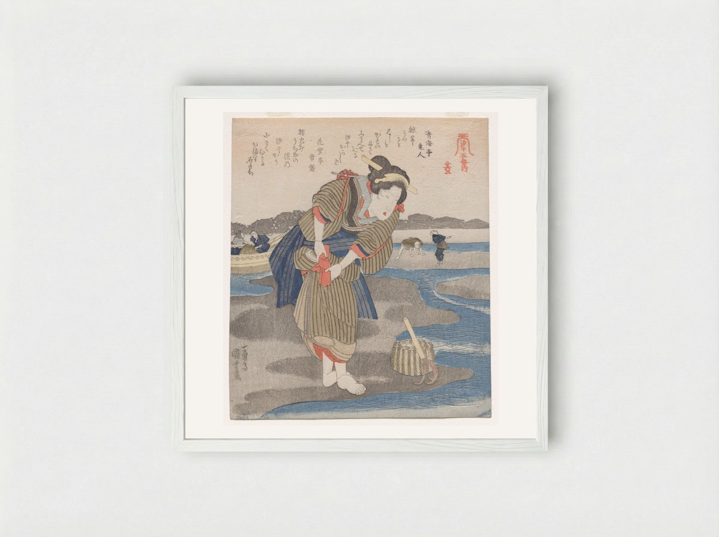 Fifth Print from A Low Tide Pentaptych - Utagawa Kuniyoshi - Framed Print White