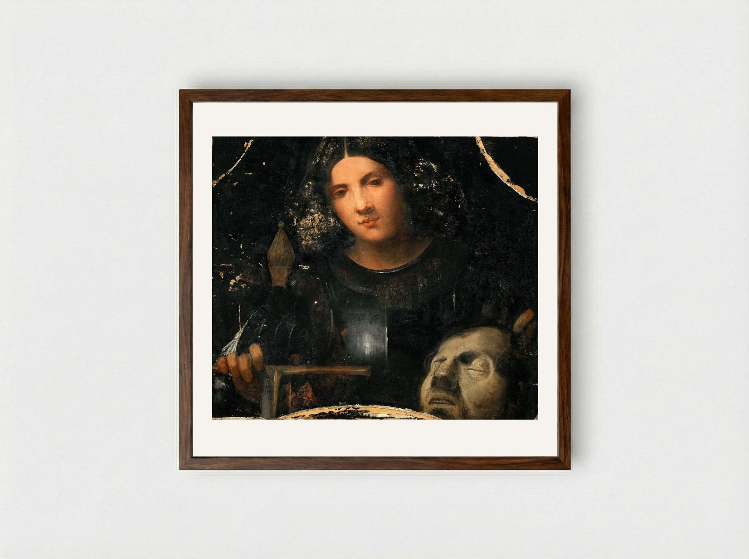 David with the Head of Goliath - Giorgione - Framed Print Dark Wood