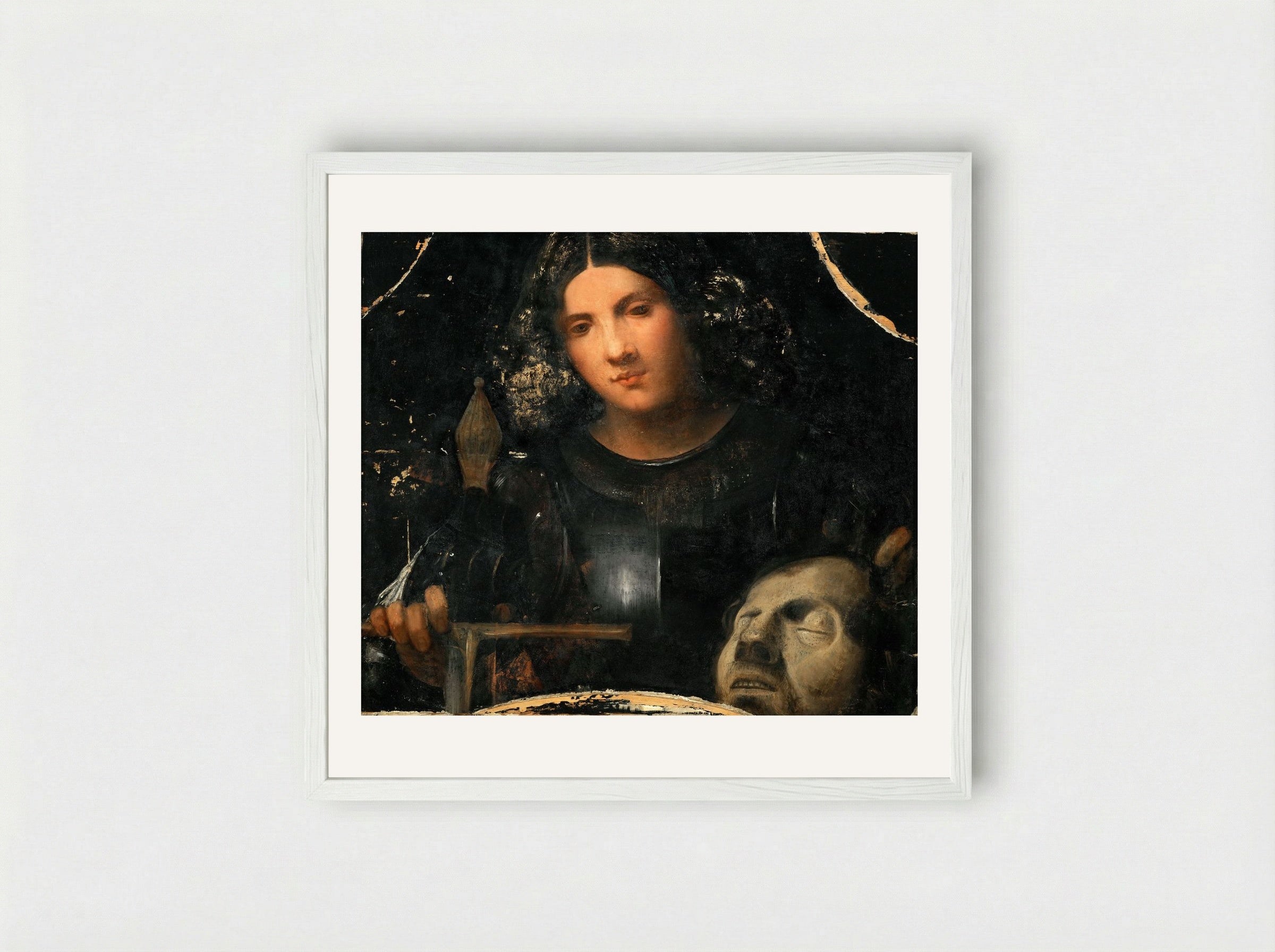 David with the Head of Goliath - Giorgione - Framed Print White