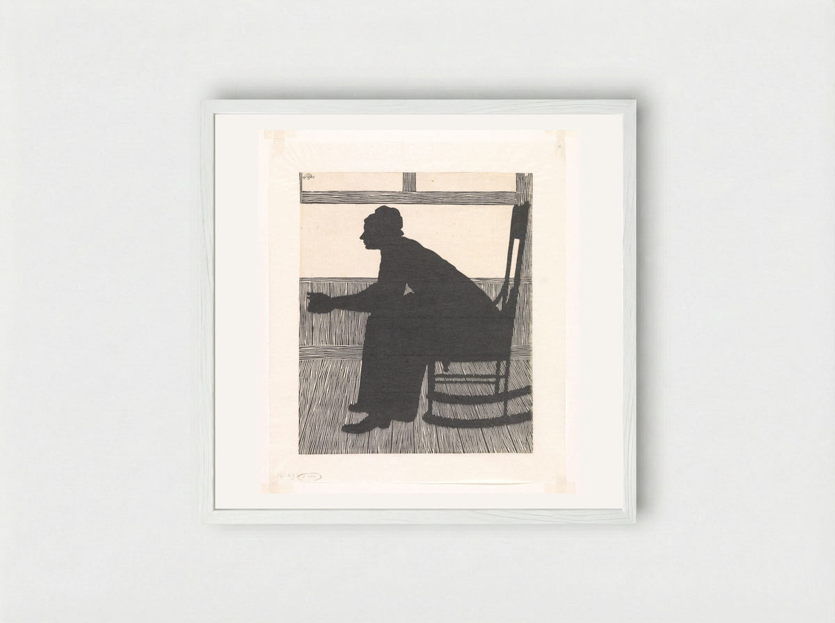 Silhouet (Vrouw in schommelstoel) - Samuel Jessurun de Mesquita - Framed Print White