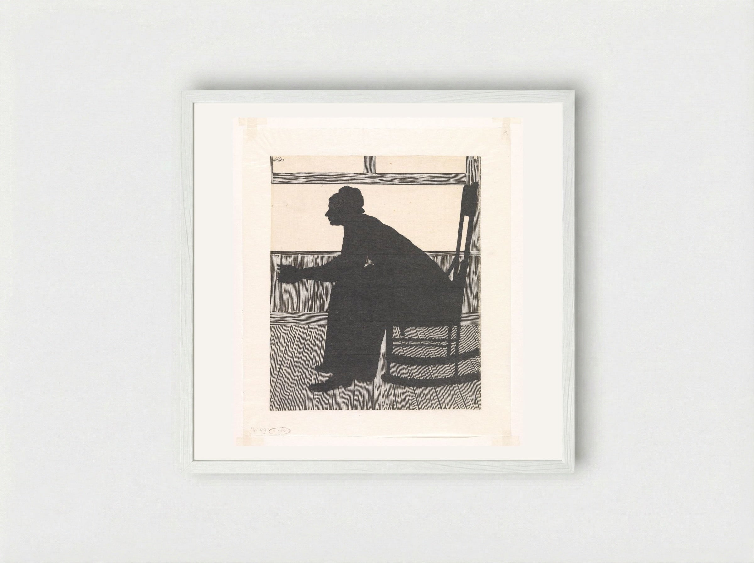 Silhouet (Vrouw in schommelstoel) - Samuel Jessurun de Mesquita - Framed Print White