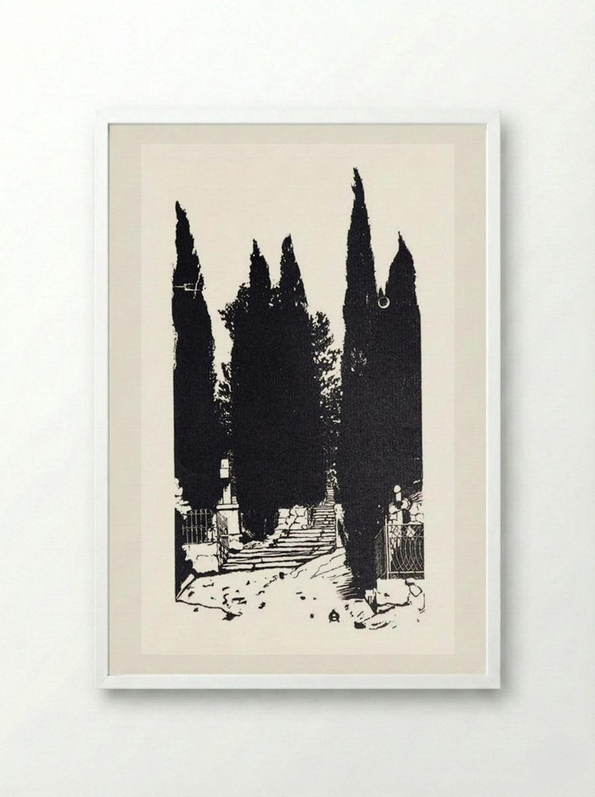 Cypress Trees - Anna Ostroumova-Lebedeva - Framed Print White