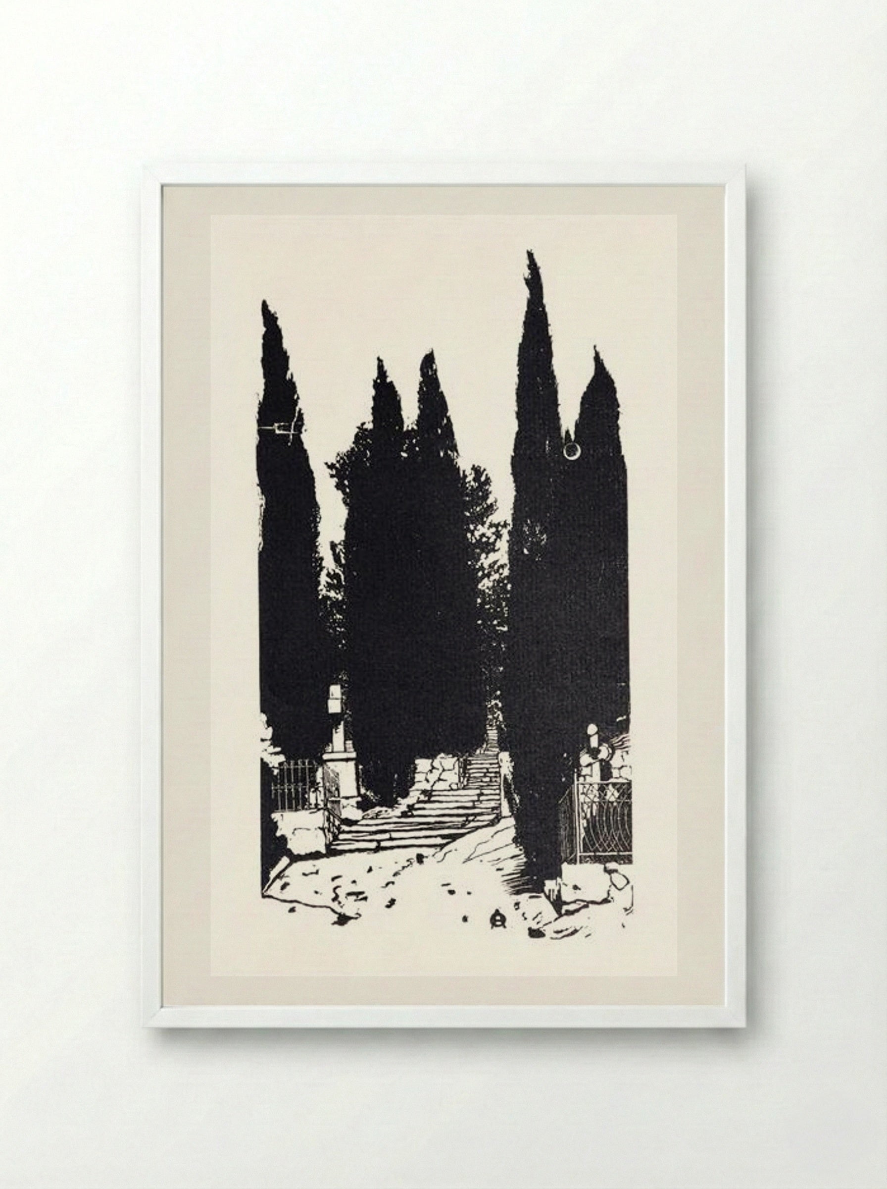 Cypress Trees - Anna Ostroumova-Lebedeva - Framed Print White