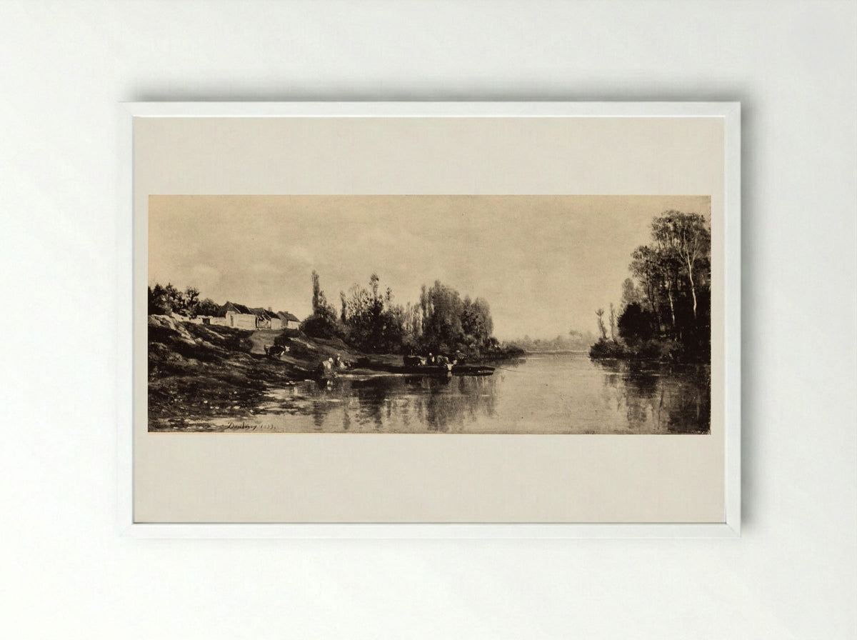 A Bend in the River Oise - Charles-Francois Daubigny - Framed Print White