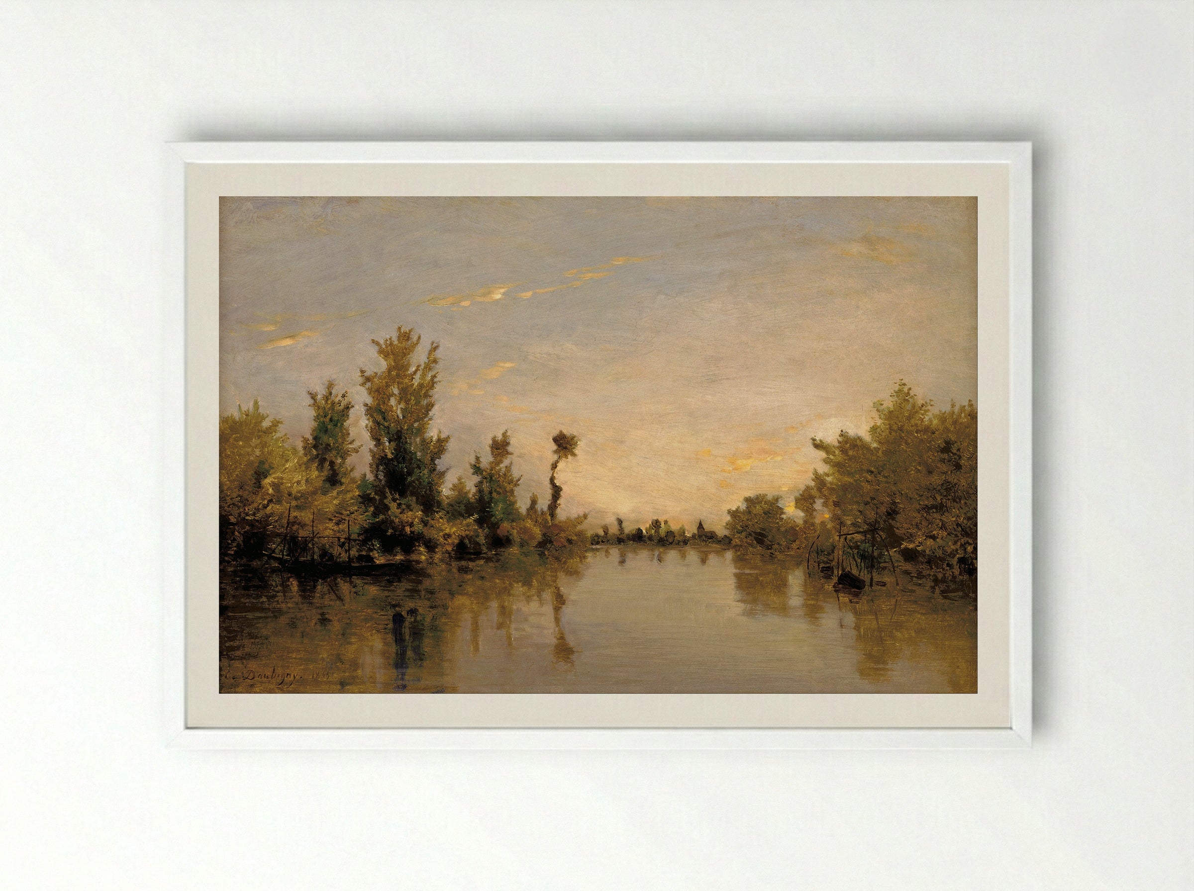 The Banks of the Seine - Charles-François Daubigny - Framed Print White