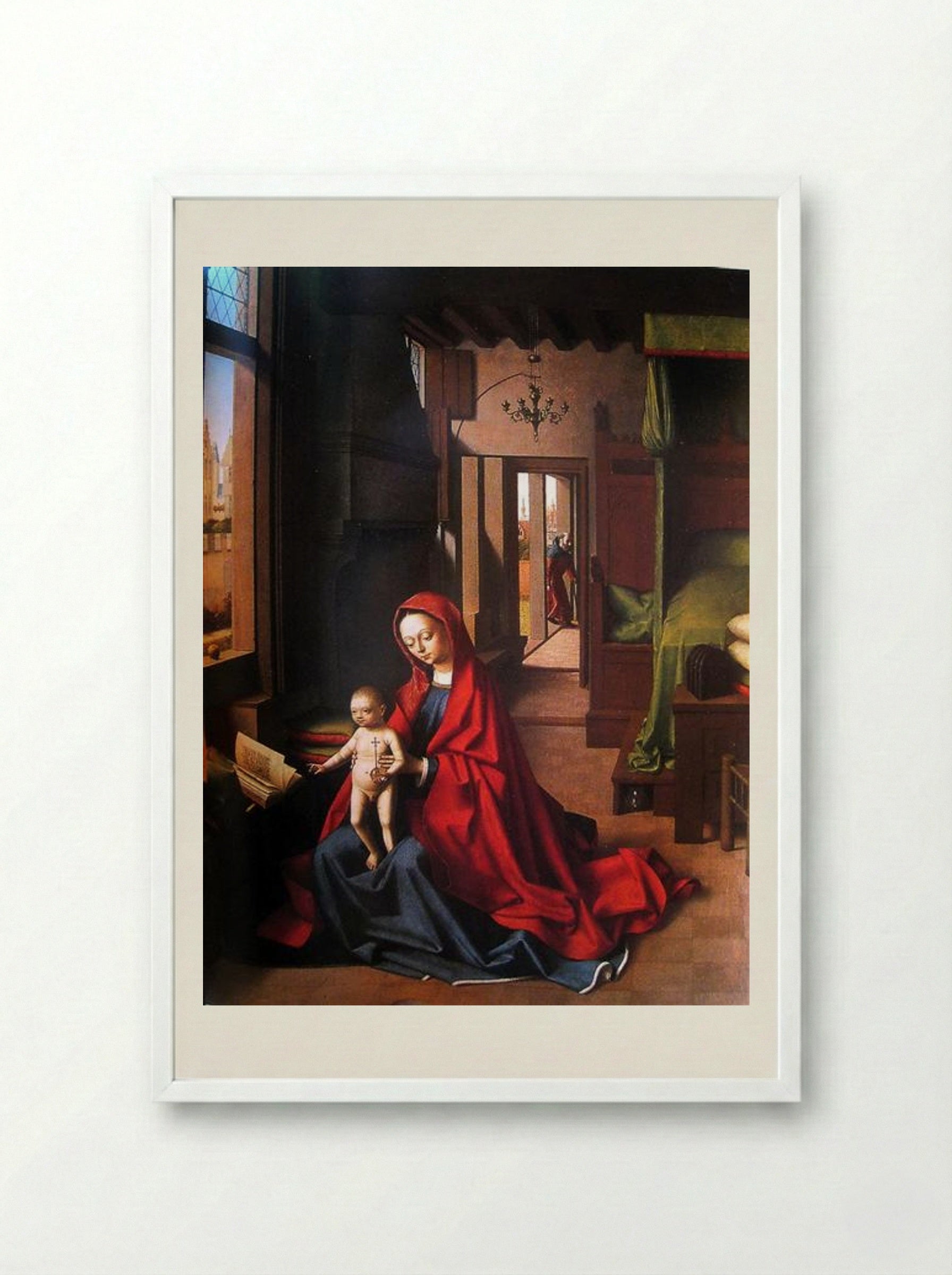 The Virgin and Child in a Gothic Interior - Petrus Christus - Framed Print White